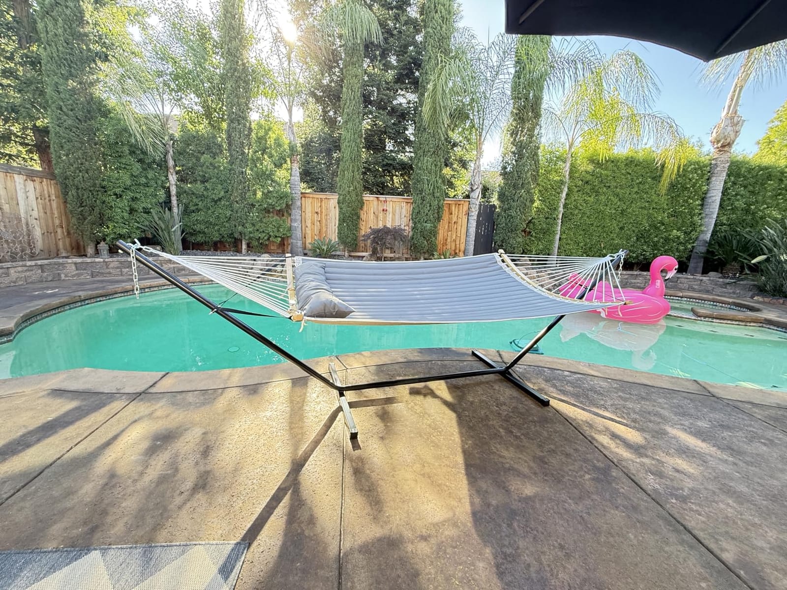 SUNCREAT Double Portable Hammock with Stand, 2 Person Hammock with Curved Spreader Bar, Balance Ropes Included, Dark Gray customer photo 2