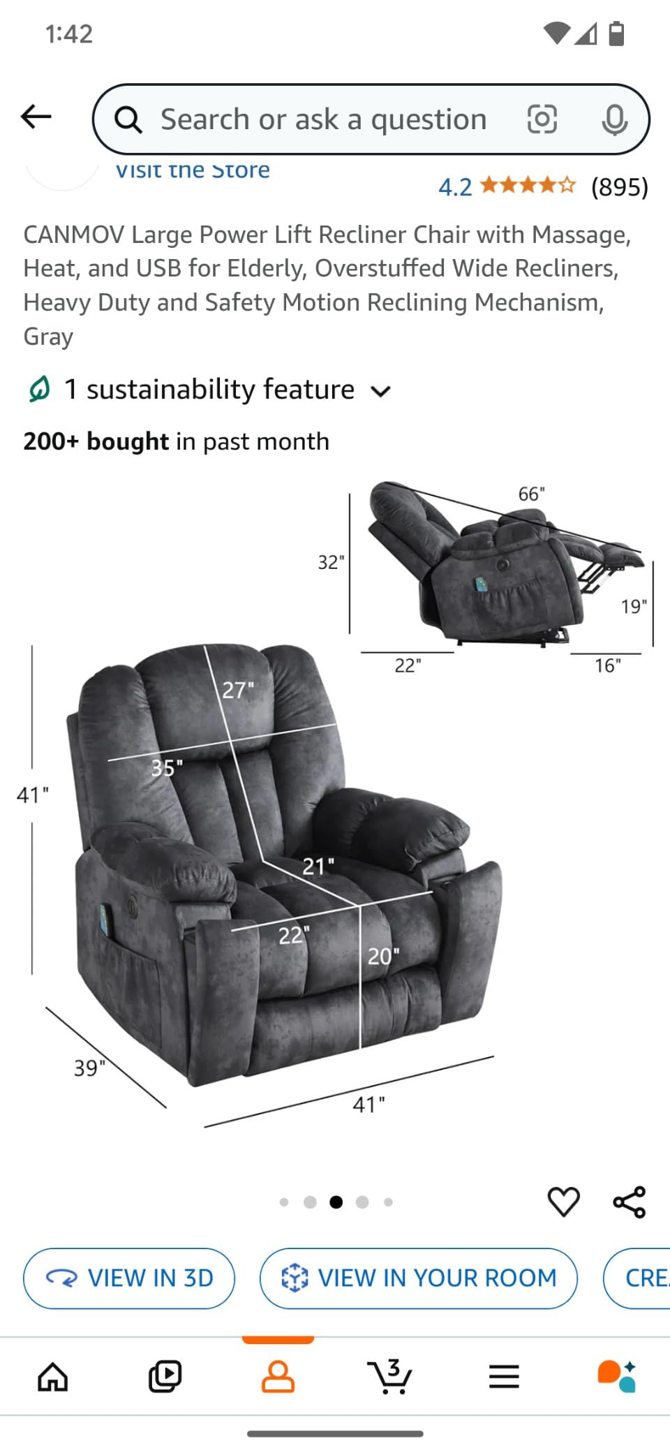 CANMOV Large Power Lift Recliner Chair with Massage, Heat, and USB for Elderly, Overstuffed Wide Recliners, Heavy Duty and Safety Motion Reclining Mechanism, Gray customer photo 2