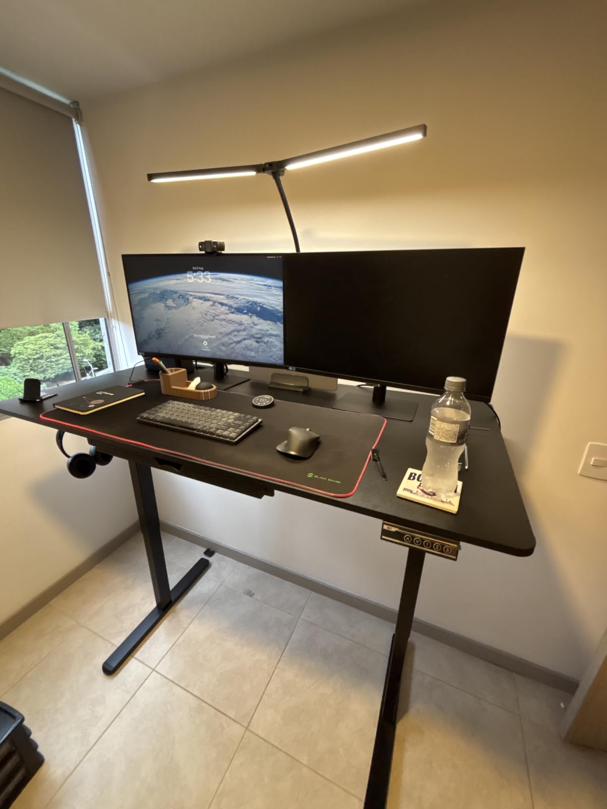SHW 55 x 28 Electric Height Adjustable Standing Desk w/Drawer, Walnut customer photo 1