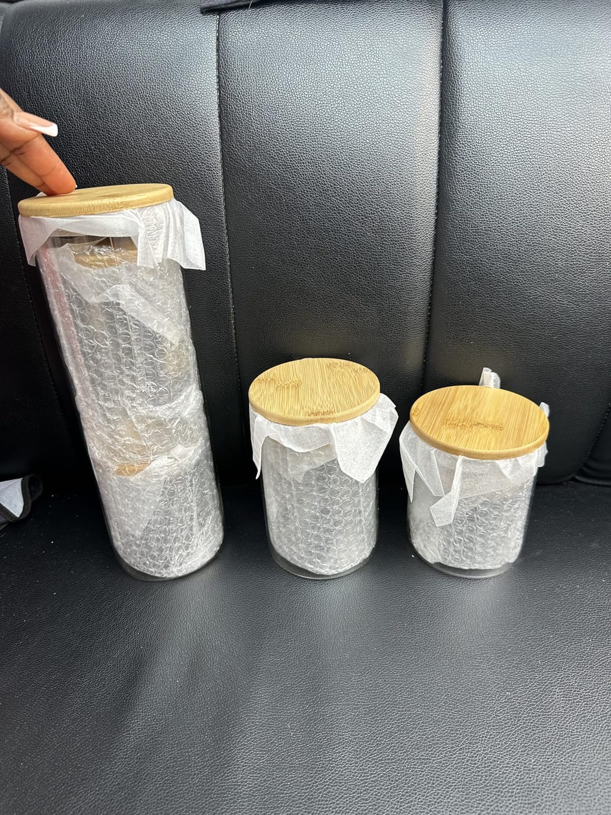 Vtopmart Glass Food Storage Jars, 7 Pack Kitchen Containers with Airtight Bamboo Wooden Lids for Pasta, Cookies, Nuts, Coffee Beans, Cereal, Canisters Set for Flour, Pantry Organization, BPA Free customer photo 1