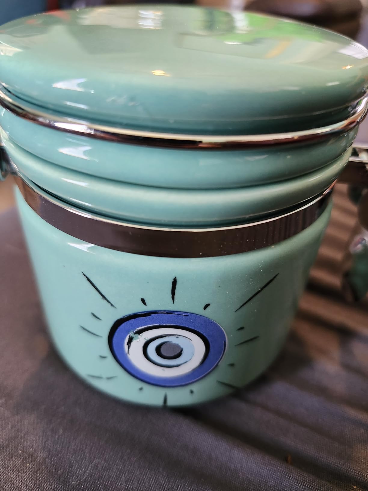 Smell Proof Jar Half Oz (250ml), Separate Space for Humidity Pack To Keep Herbs, Spices Fresh For Months - Ceramic Smell Proof Containers, Stash Jar with Clamp Lid -Double Sealed Airtight Jar -Blue customer photo 1