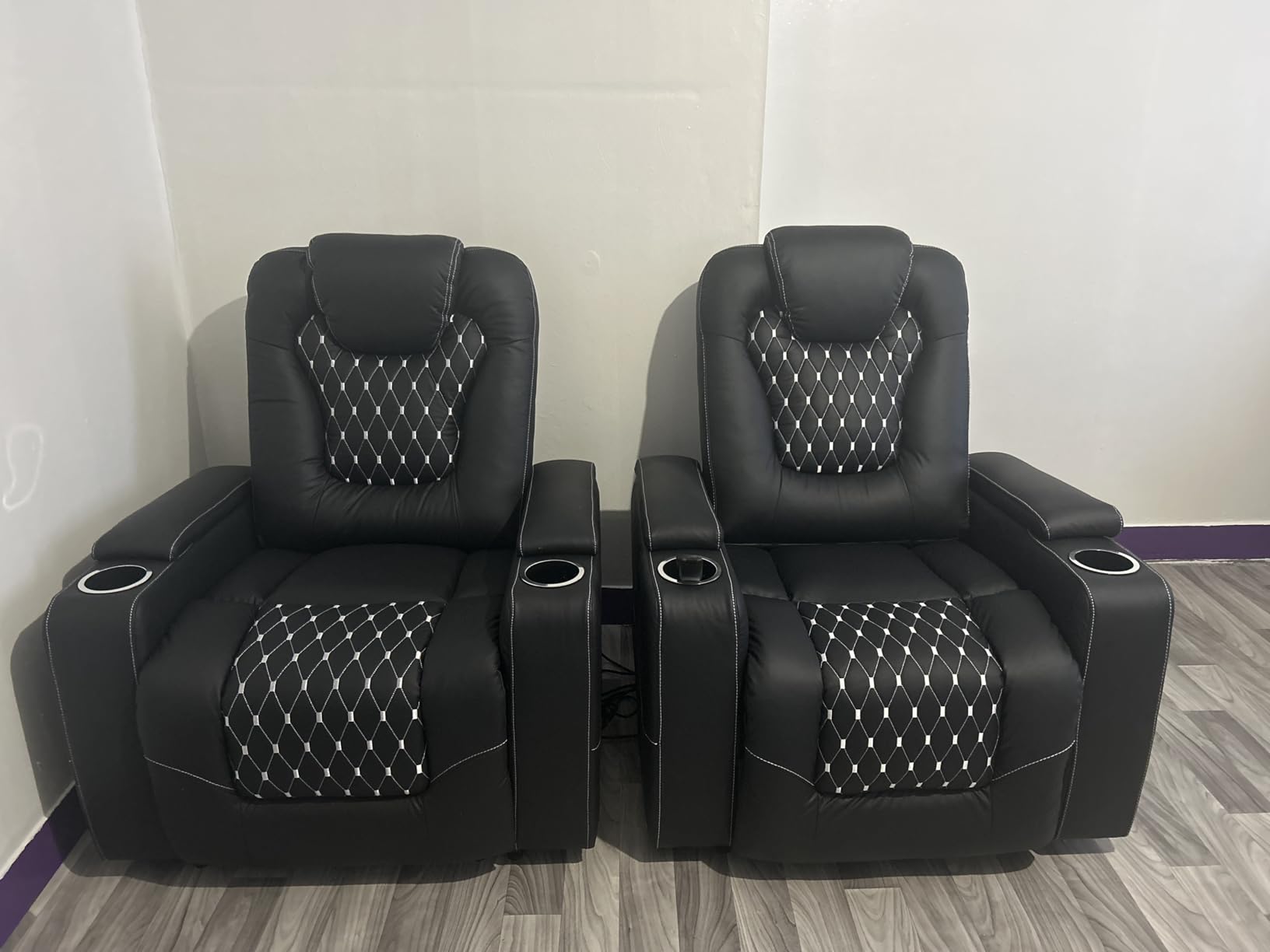 ANJ Power Recliner Chair with USB Ports and Cup Holders - Overstuffed Electric Home Theater Seating PU Leather Reclining Furniture with Hidden Arm Storage, Easy to Clean (Black) customer photo 1