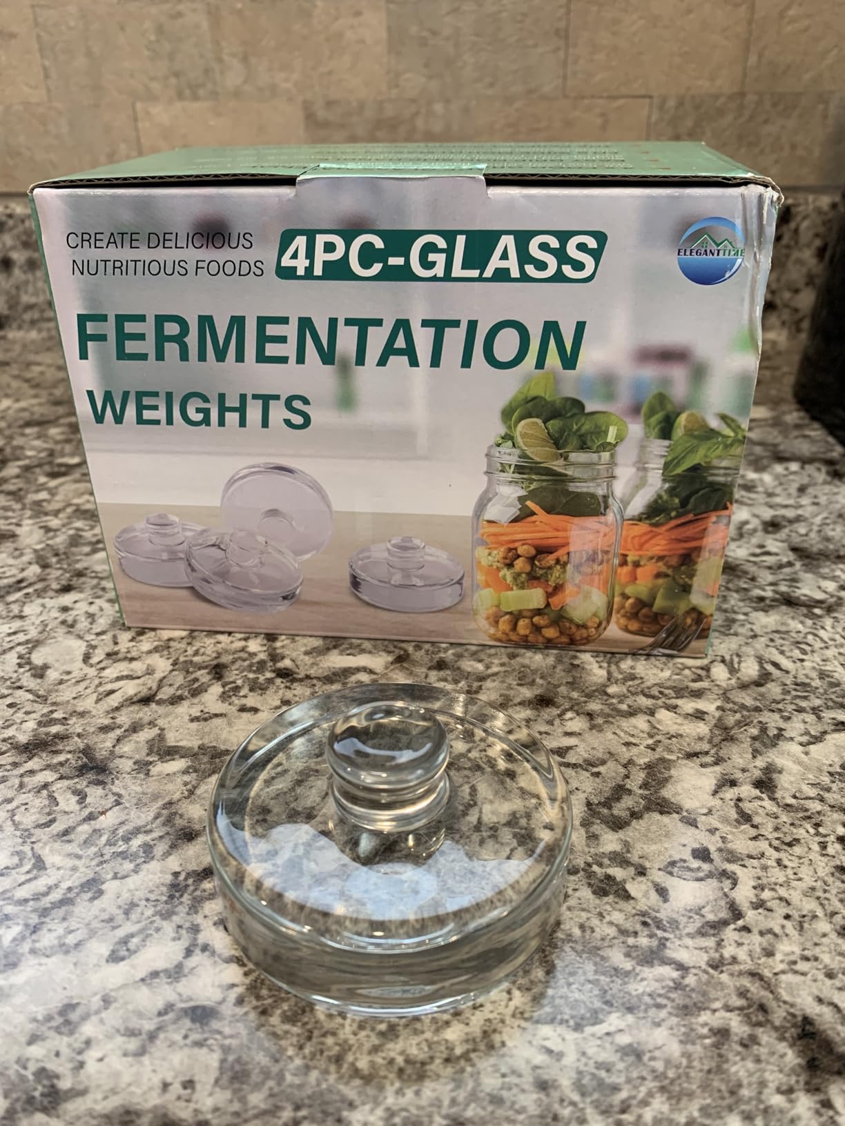 Eleganttime 9 Pack Glass Fermentation Weights with Easy Grip Handle, Heavy Fermenting Lids Canning Weight Kit for Wide Mouth Pickling Mason Jars customer photo 1