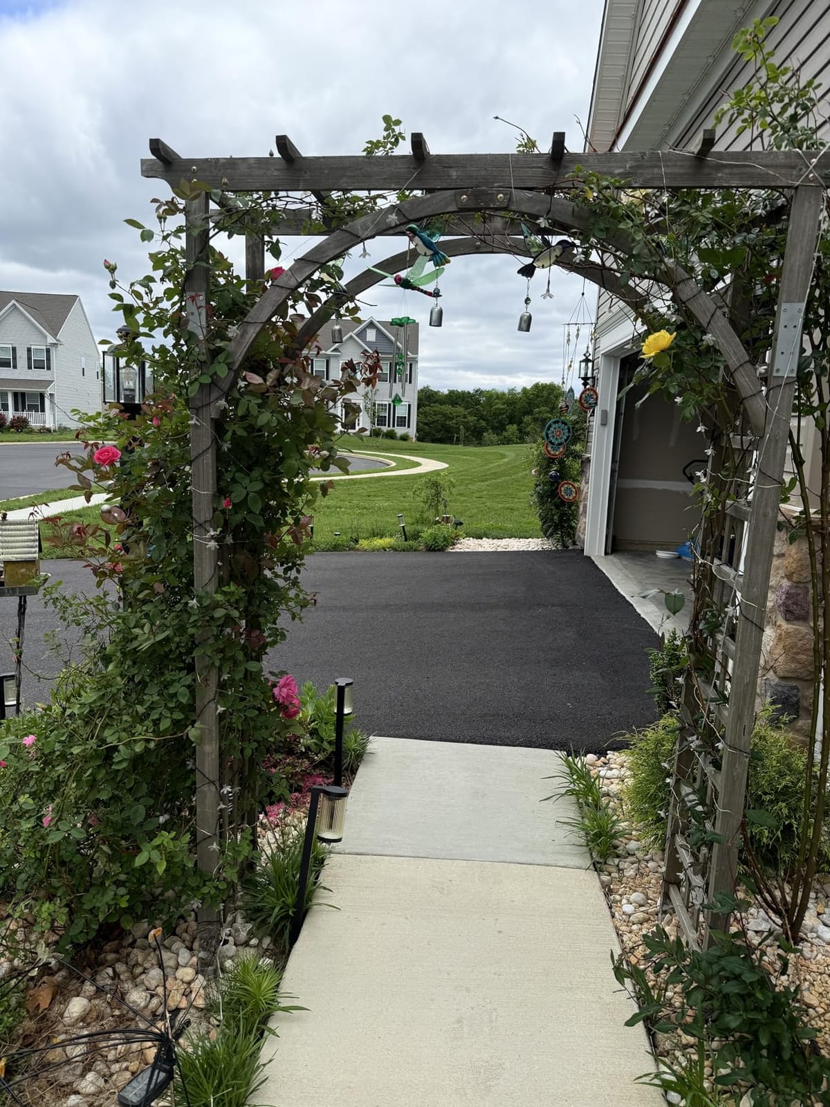 Outvita 7Ft Dark Brown Wooden Garden Arbor Arch Trellis | Heavy duty wood pergola archway for climbing roses vines, perfect for patio lawn courtyard wedding ceremony decor customer photo 2