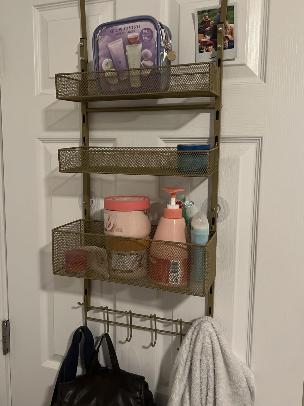 Consumest Over The Door Hooks Organizer - 3 Tier Door Hanger with 9 Coat Hooks & 2 Mesh Basket, Back Storage Organizer Hanging Towels for Bathroom, Bedroom, Black customer photo 2