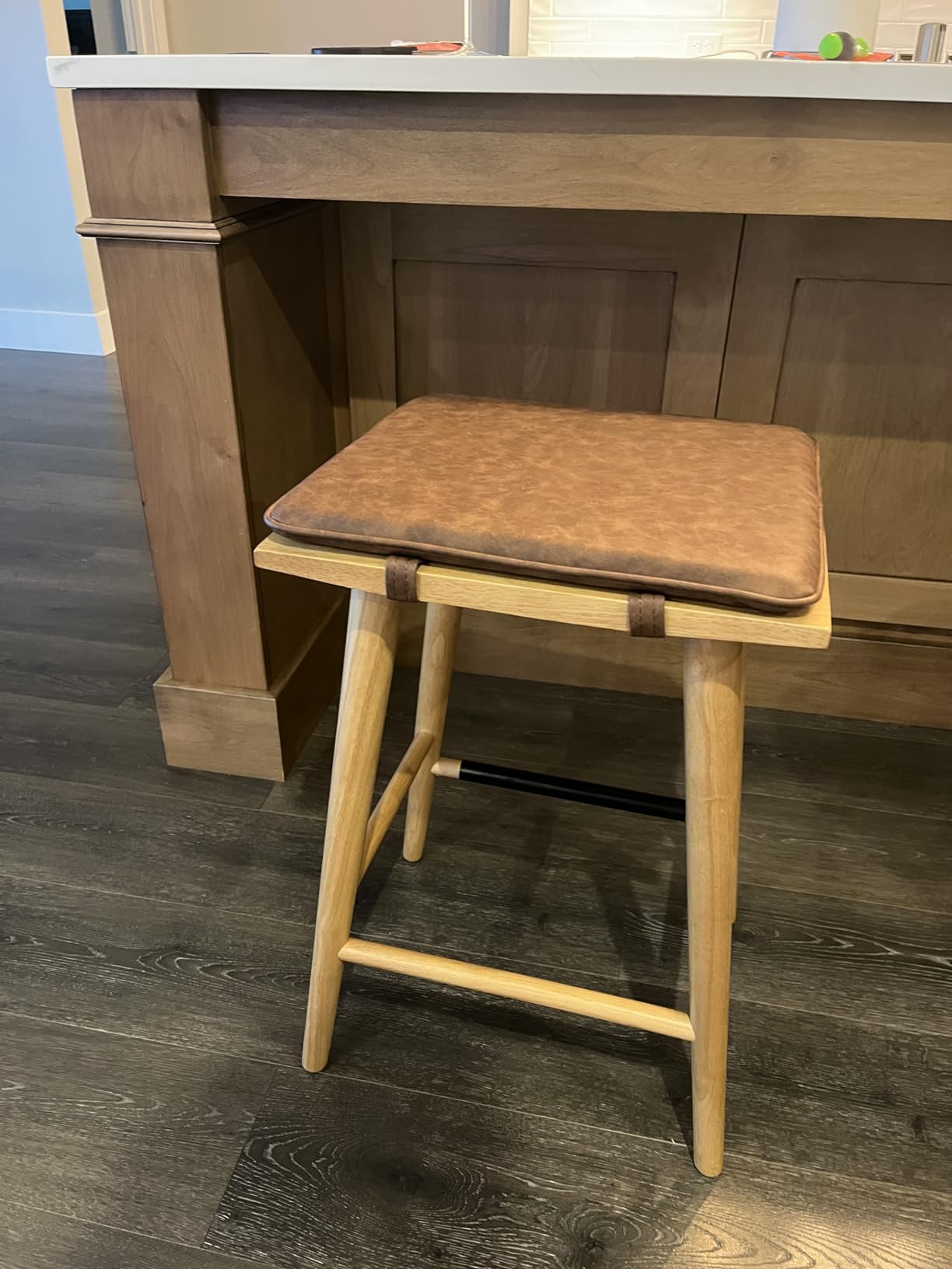 Nathan James Barker Classic Counter Height Wood Barstool with Leather Removable Cushion, Backless Island 24