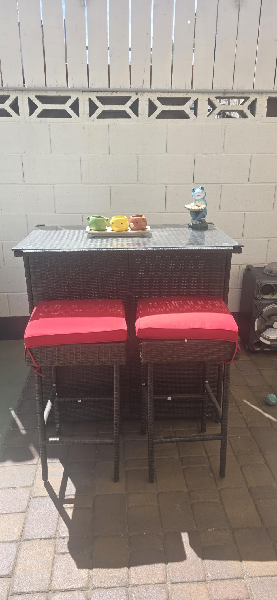 Tangkula 5 Piece Rattan Bar Table and Chairs Set Wirth 4 Cushioned Stools customer photo 1