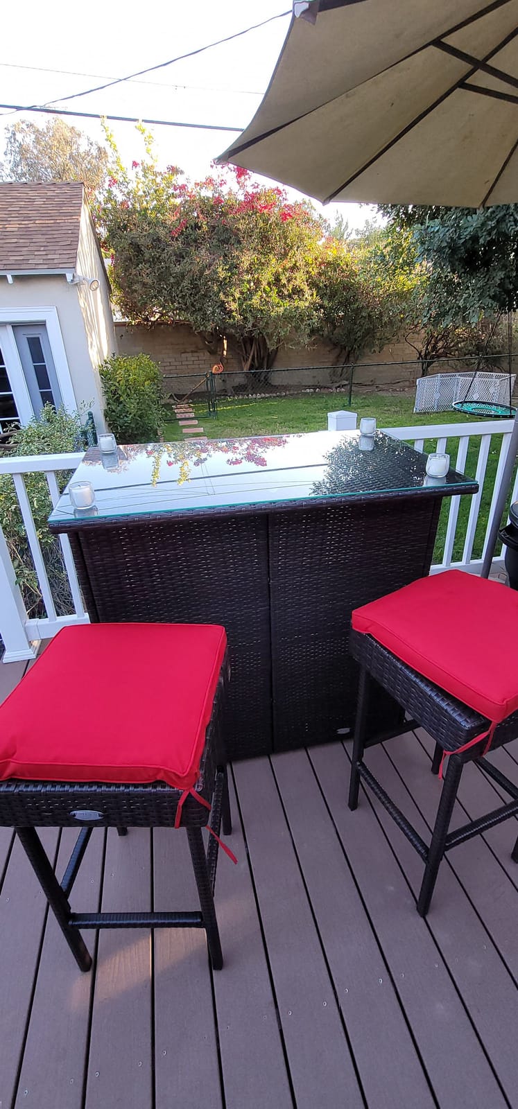 Tangkula 5 Piece Rattan Bar Table and Chairs Set Wirth 4 Cushioned Stools customer photo 2