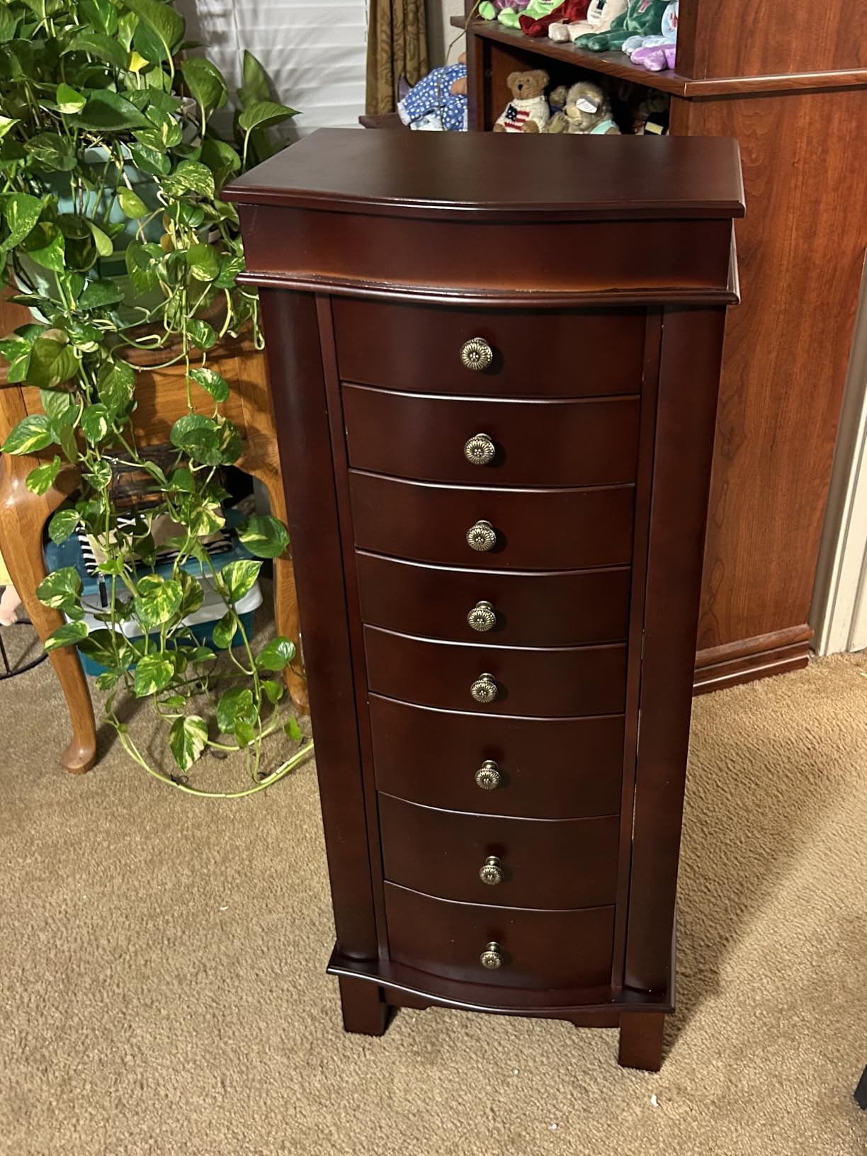 Karl home Large standing Jewelry Armoire Cabinet with 7 Drawers & 2 Swing Doors 24 Hooks, Large Wood Jewelry Cabinet Organizers with Top Flip Mirror, Blck customer photo 1