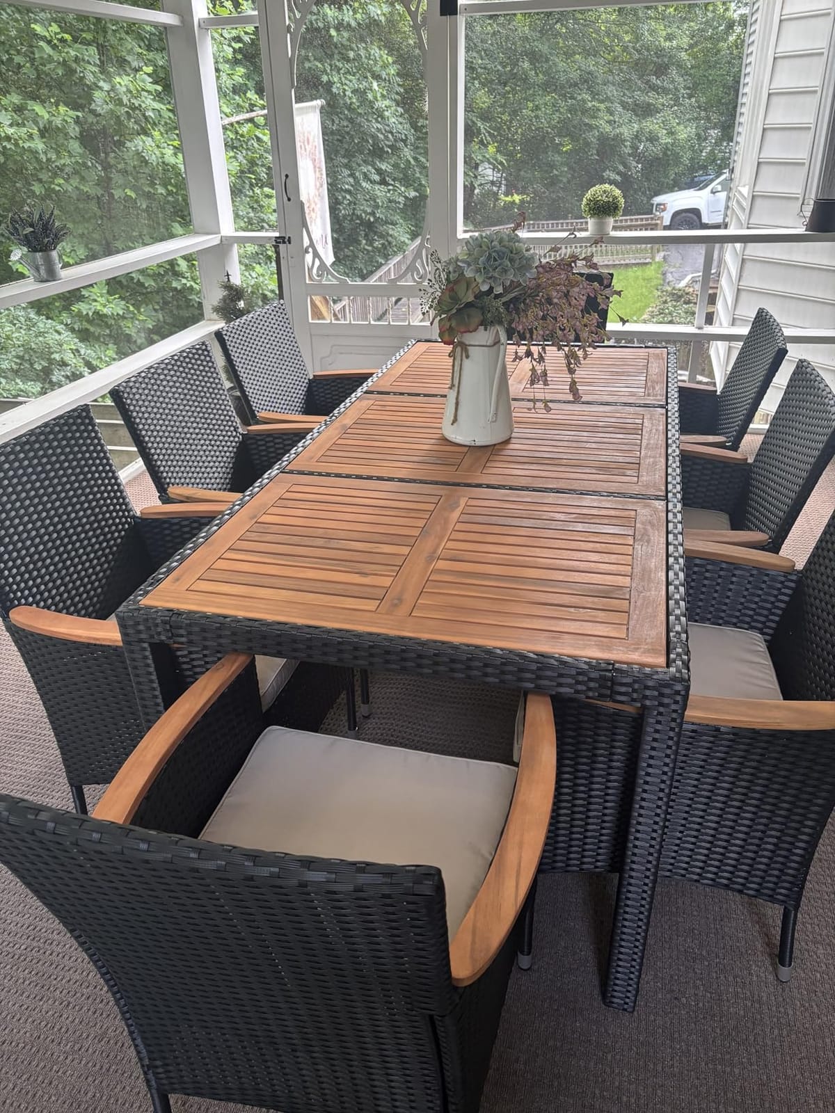 Flamaker Patio Dining Set for 6 Outdoor Acacia Wood Table and Chairs, Black customer photo 2