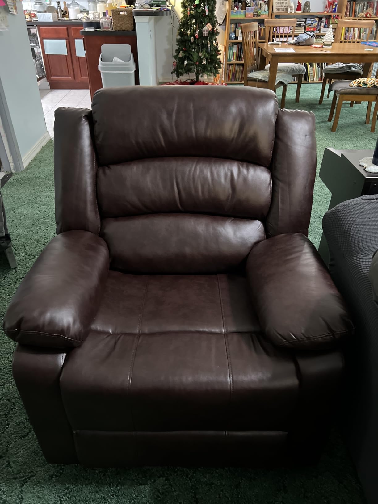 ANJ Manual Recliner Chair, Breathable Faux Leather Reclining Chairs with Overstuffed Arm and Back, Living Room Single Sofa Recliners (Dark Brown) customer photo 2