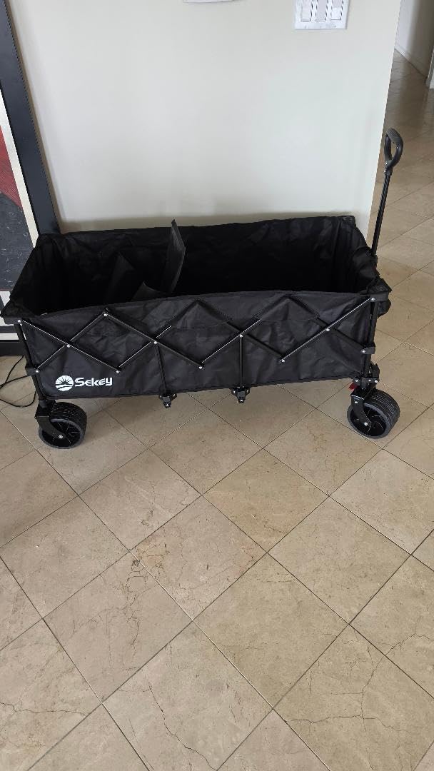 Sekey 48''L Collapsible Foldable Extended Wagon with 660lbs Weight Capacity, Heavy Duty 300L Folding Utility Garden Cart with Big All-Terrain Beach Wheels & Drink Holders. Black customer photo 1