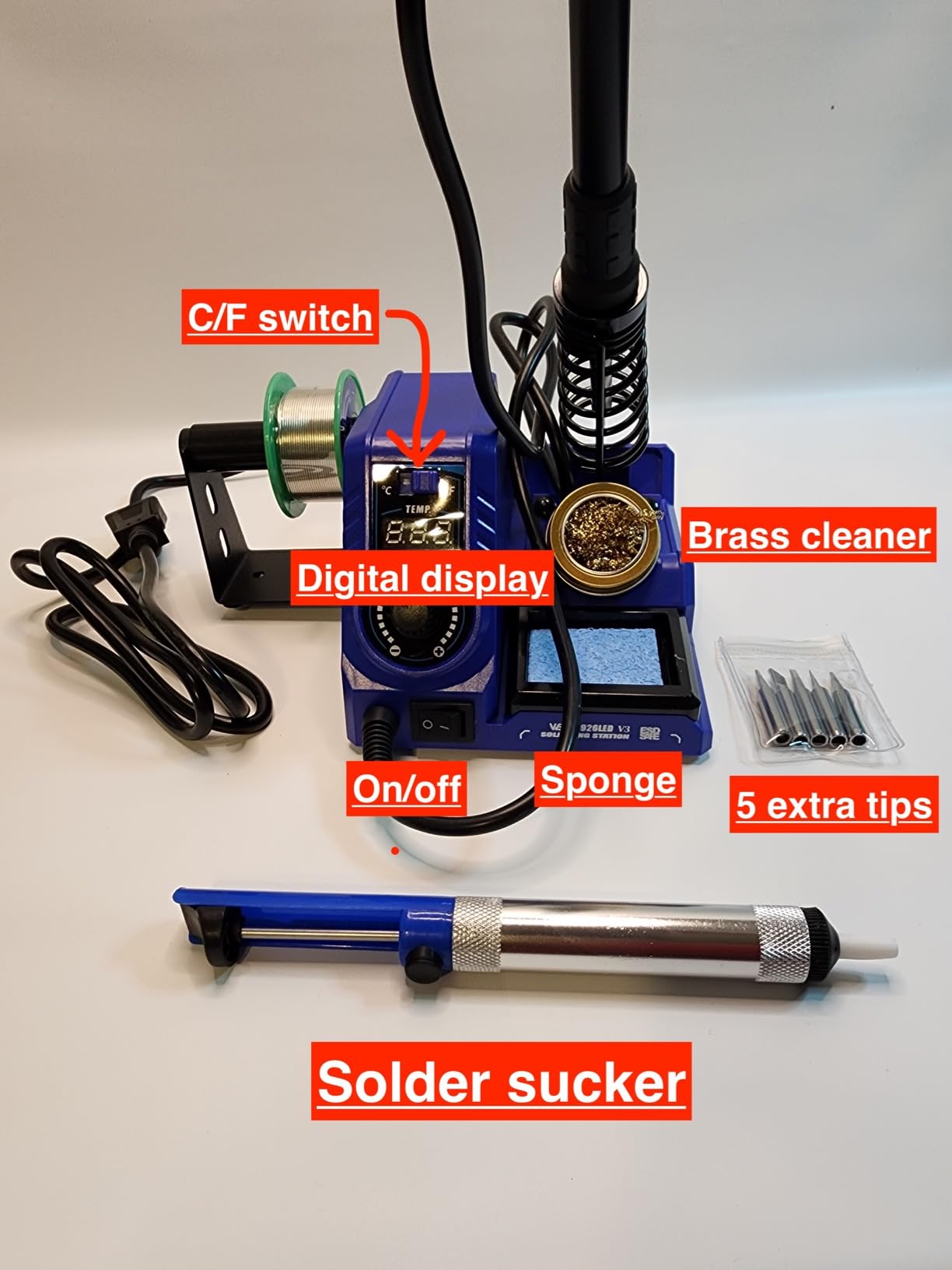 WEP 926LED V3 Soldering Station 130W MAX Soldering Iron Kit with Solder Wire, 5 Soldering Tips, Tweezers, Solder Sucker, Tip Cleaner, Temperature Control, Sleep Mode, C-F Conversion customer photo 2