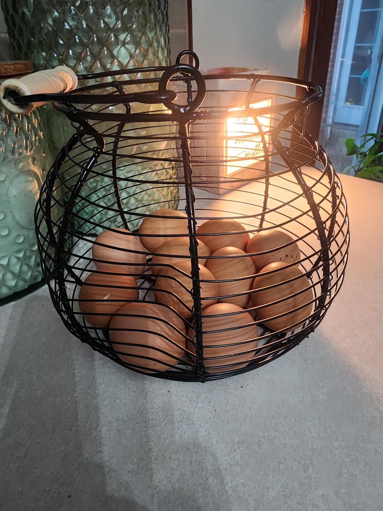 Flexzion Wire Egg Basket for Collecting Fresh Eggs, Black Countertop Holder customer photo 1