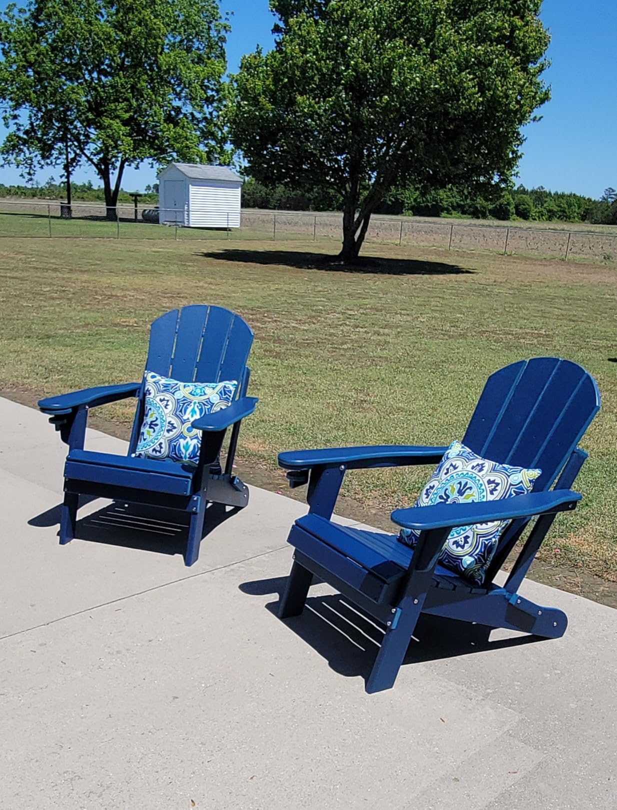 GREENVINES Folding-Adirondack-Chairs Set of 2, HDPE All Weather, Blue | Hidden Cup Holder | 5” Wide Armrests | Foldable Fire Pit Chair | Reclined Legs | Low Maintenance for Outdoor Patio Deck customer photo 1