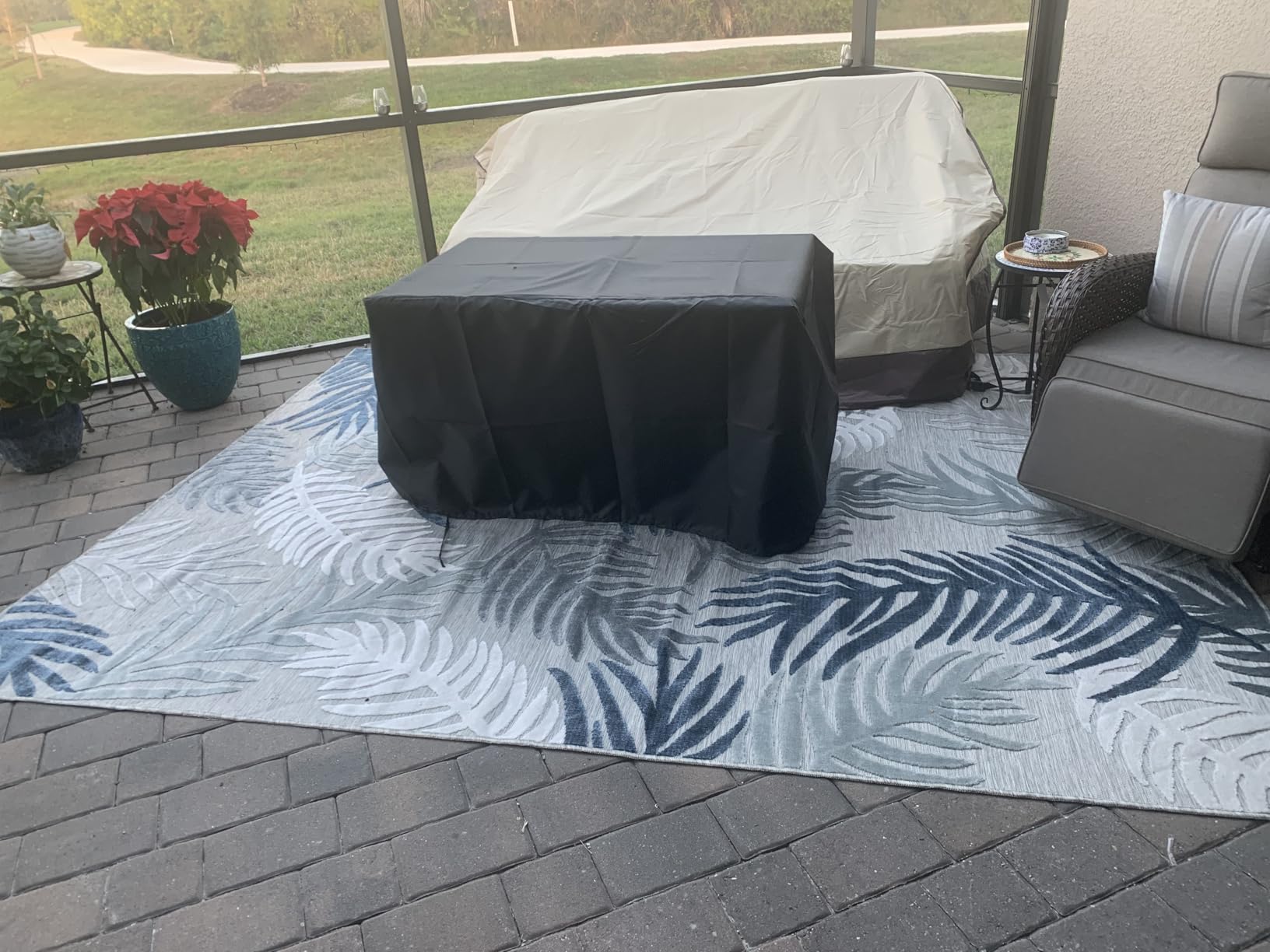44 Inch Propane Gas Fire Pits Table for Outside Patio, 60000 BTU Rectangular Outdoor Wicker Rattan Fire Pit with Glass Wind Guard customer photo 1