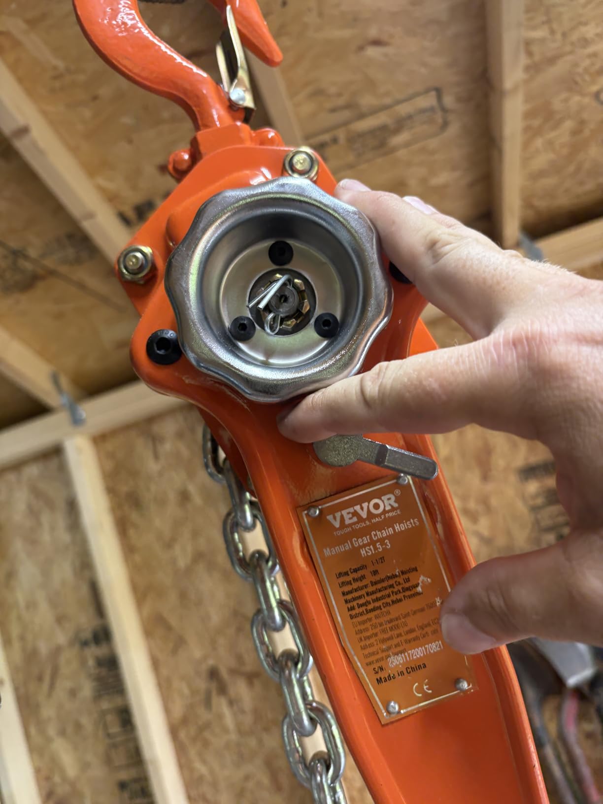 VEVOR Manual Lever Chain Hoist, 1-1/2 Ton 3300 lbs Capacity 10 FT Come Along, G80 Galvanized Carbon Steel with Weston Double-Pawl Brake,Auto Chain Leading & 360° Rotation Hook, for Garage Factory Dock customer photo 1