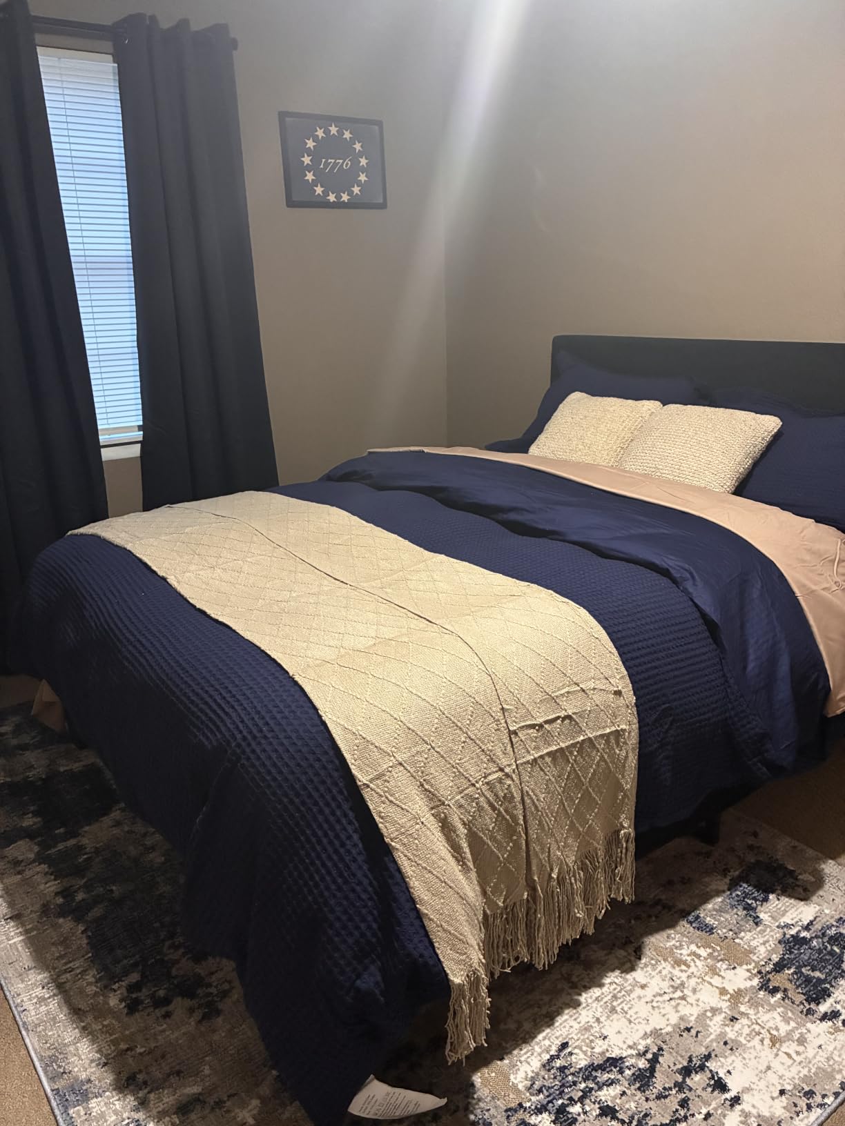 Allewie King Size Platform Bed Frame with Fabric Upholstered Headboard and Wooden Slats Support, Fully Upholstered Mattress Foundation/No Box Spring Needed/Easy Assembly, Beige customer photo 2