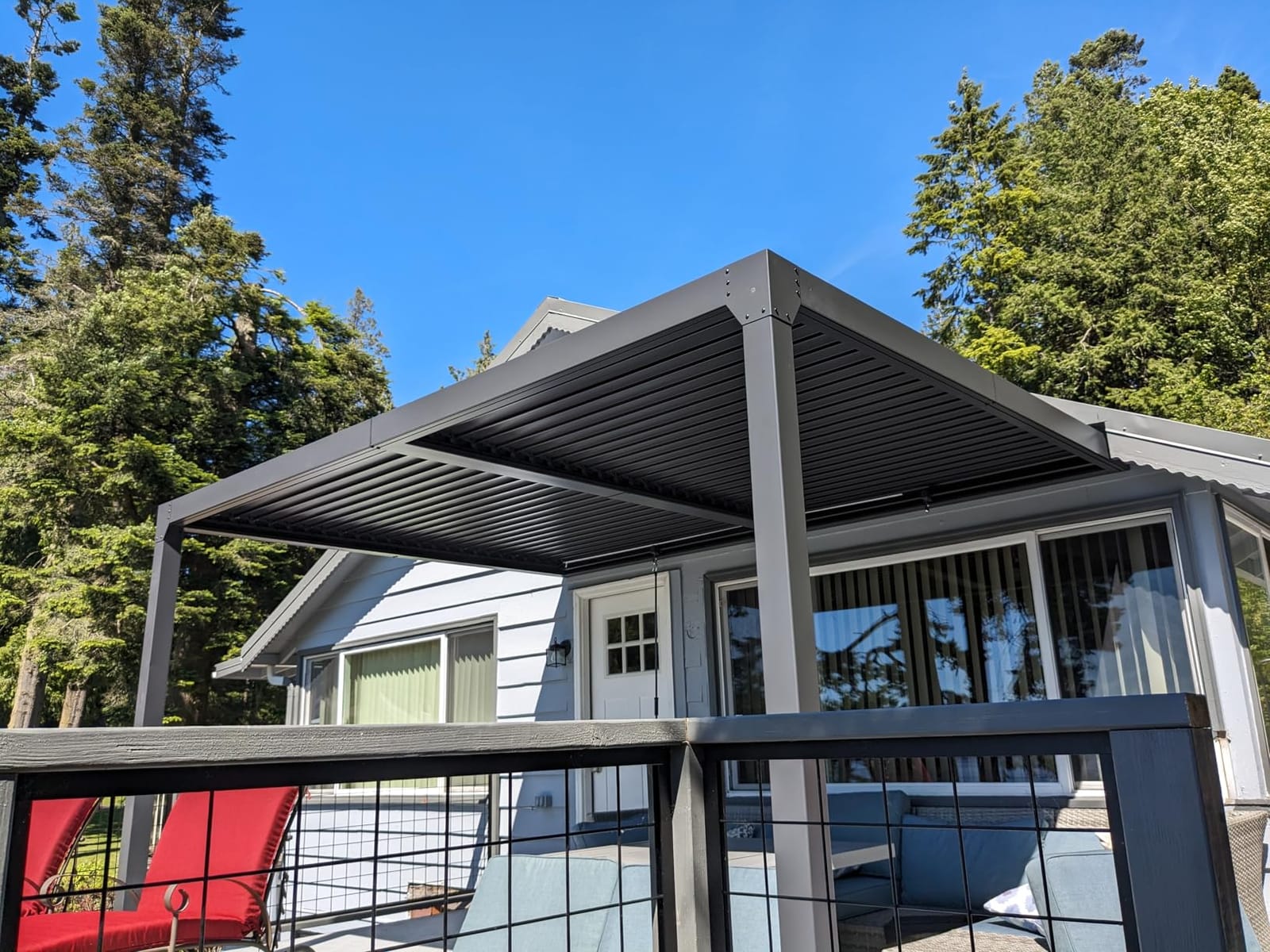 BPS 13 x 10 ft. Outdoor Aluminum Wall Mounted Louvered Pergola, Dark Gray customer photo 1