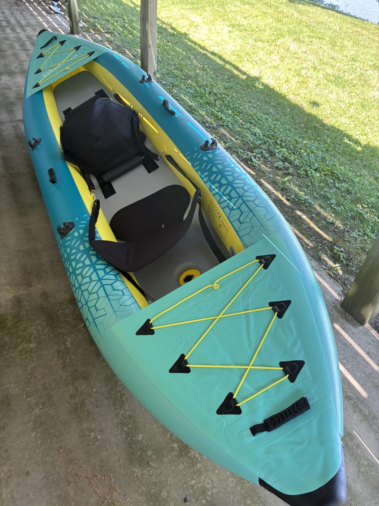 GYMAX Inflatable Kayak, 12.5Ft 507lbs Tandem Kayak with 2 Aluminum Paddles, 2 Padded Seats, Footrests, 2 Fins, Hand Pump, Carry Bag & Repair Kit, 2 Person Fishing Touring Kayak for Adults customer photo 1