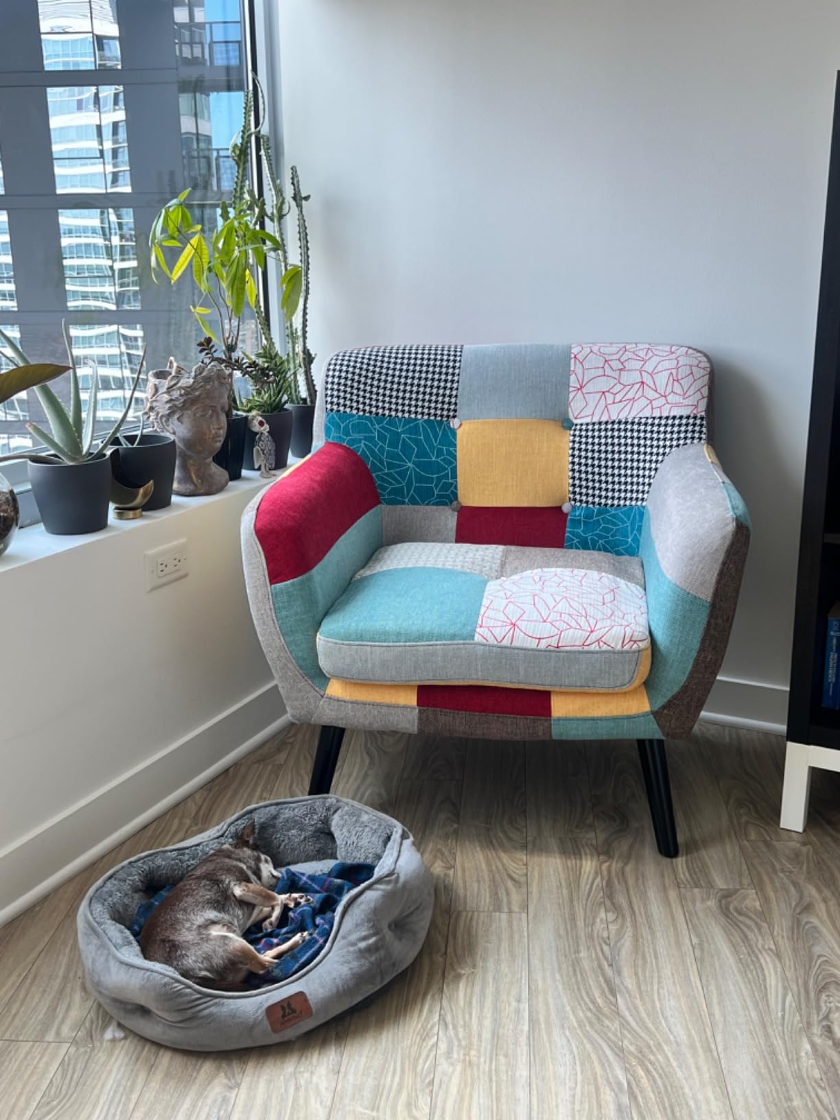 Bonzy Home Modern Boho Loveseat Couch Sofa Chair for Living Room Bedroom, Upholstered Colorful Plaid Fabric 2-Seat Love Seat Sofa with Wood Leg for Small Space, One Loveseat customer photo 2