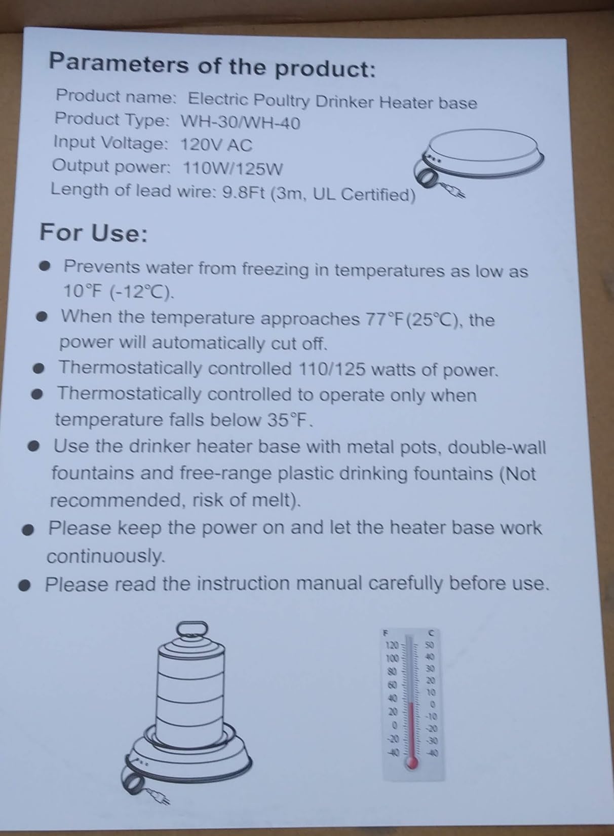 2Pack Chicken Water Heater for Winter,Heated Poultry Waterer Base,with Thermostat and 9.8ft Power Cord, Dia.11in customer photo 2