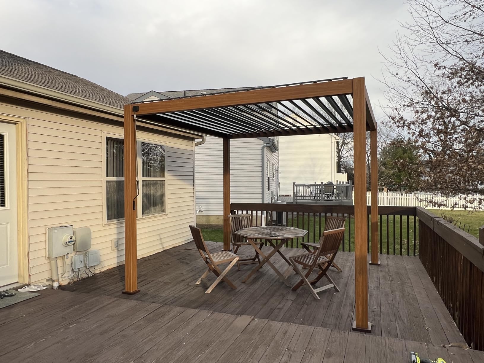 MIRADOR 111S Takasho Louvered Pergola 10x13 Wood Grain Outdoor Aluminum Pergola with Adjustable Rainproof Roof Full Aluminum Frame Ideal for Outdoor Deck Garden Patio Durable, Cherry Oak customer photo 1