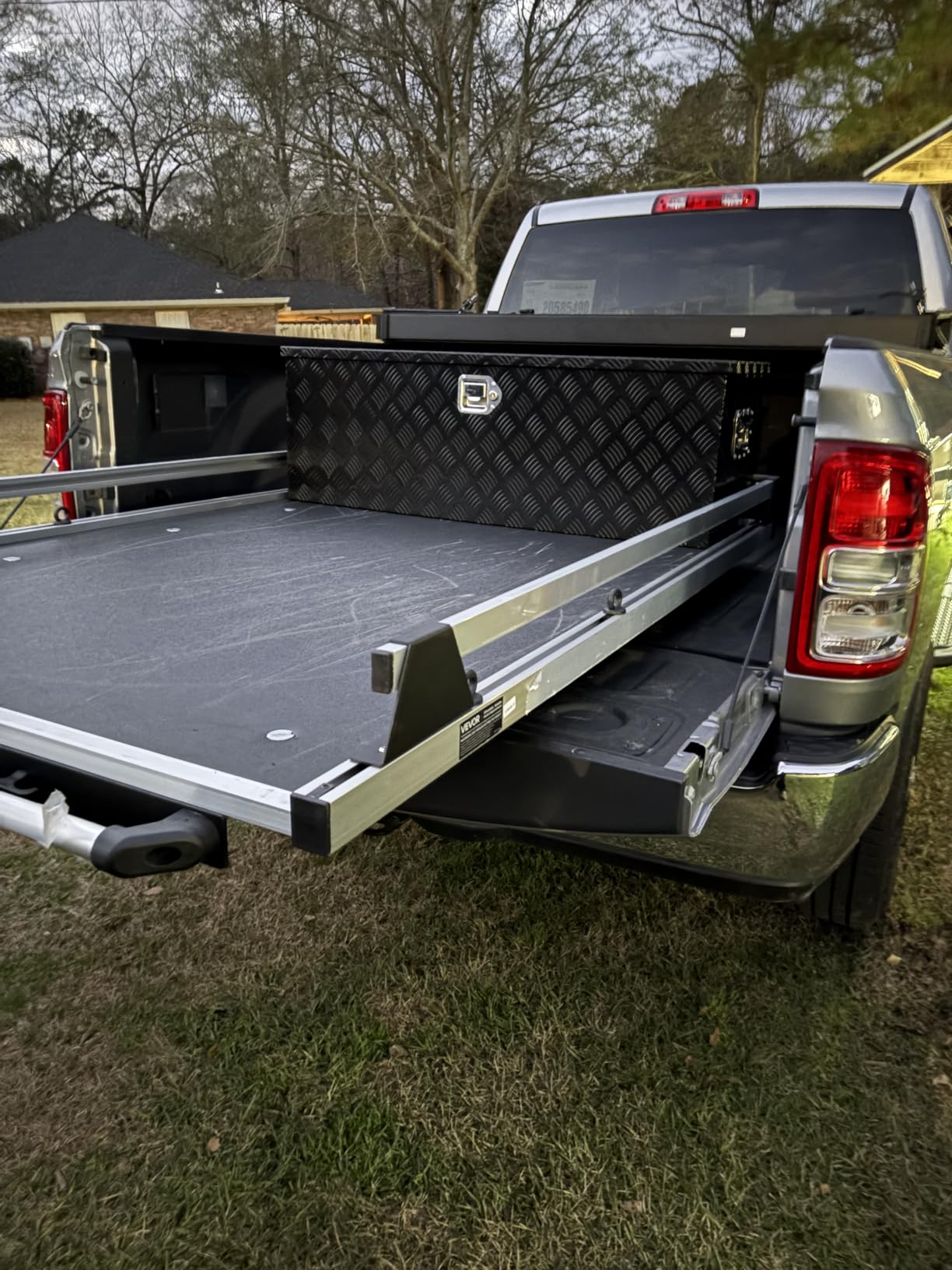 confote 48 Inch Heavy Duty Aluminum Stripes Plated Tool Box Pick Up Truck Bed RV Trailer Toolbox Square Storage Organizer with Side Handle, Lock and Keys, Waterproof -48