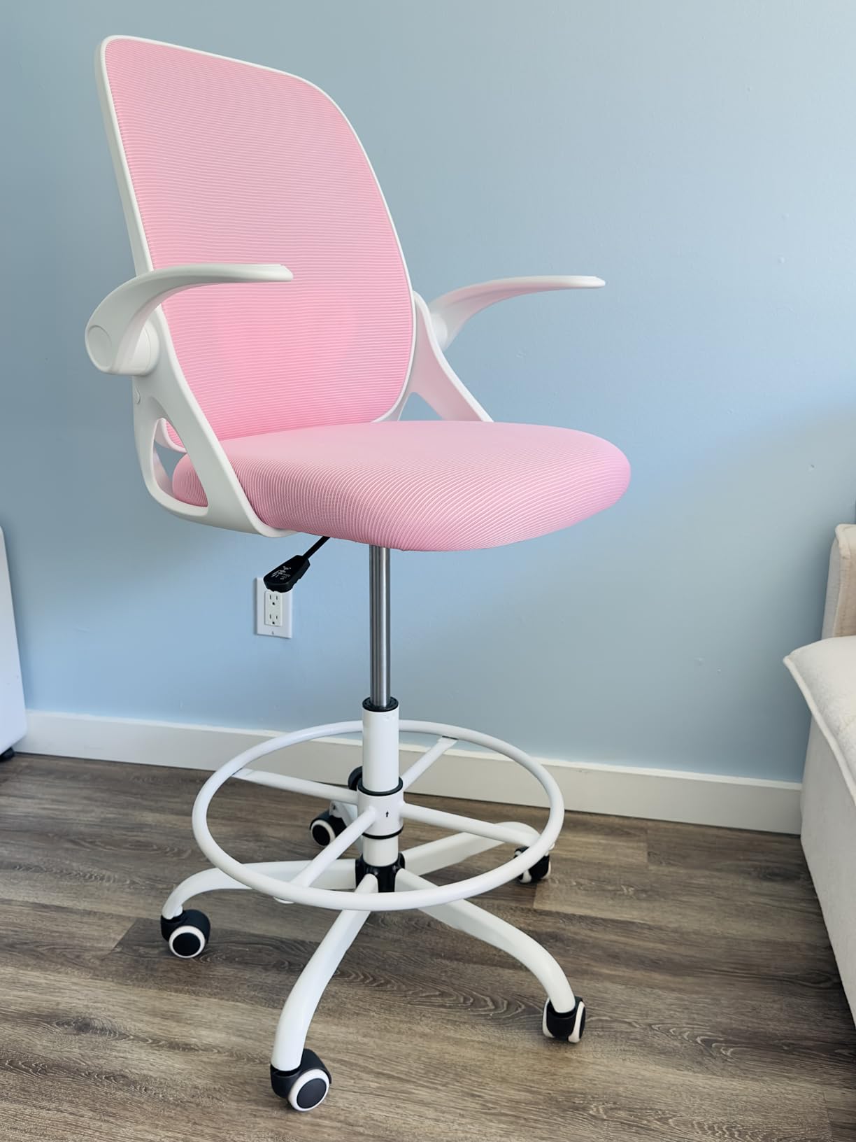 Kensaker Drafting Chair Tall Office Chair, Ergonomic Standing Desk Chair with Adjustable Foot Ring and Flip-up Armrests, Mesh Computer Chair for Art Studio, 300 LBS, Black customer photo 2