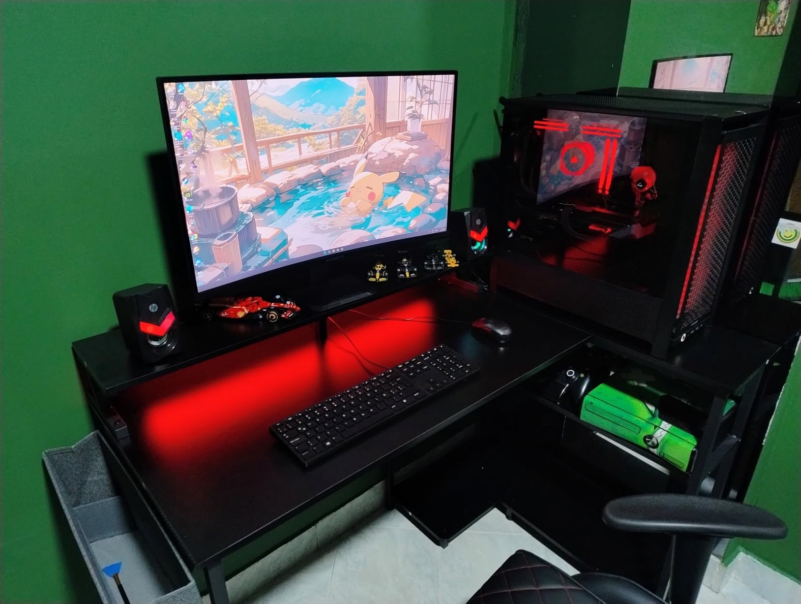 ODK 48 Inch L Shaped Gaming Desk with LED Lights, Power Outlets, Black customer photo 2
