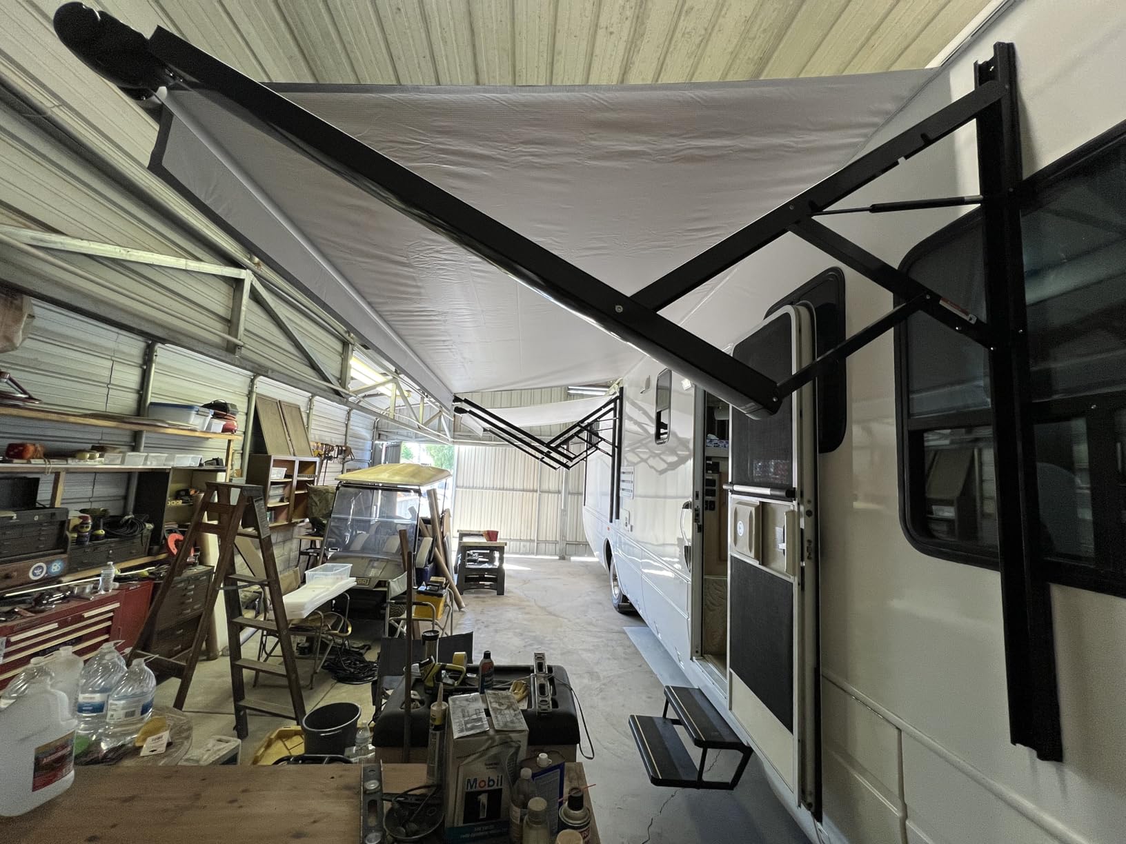 Black Electric Power RV Awning Frame and Fabric Assemblies Full Set for RV,5th Wheel,Travel Trailers,Toy Haulers,and Motorhome RV Trailer Awning for Home or Camper (18Feet, Black Solid) customer photo 2