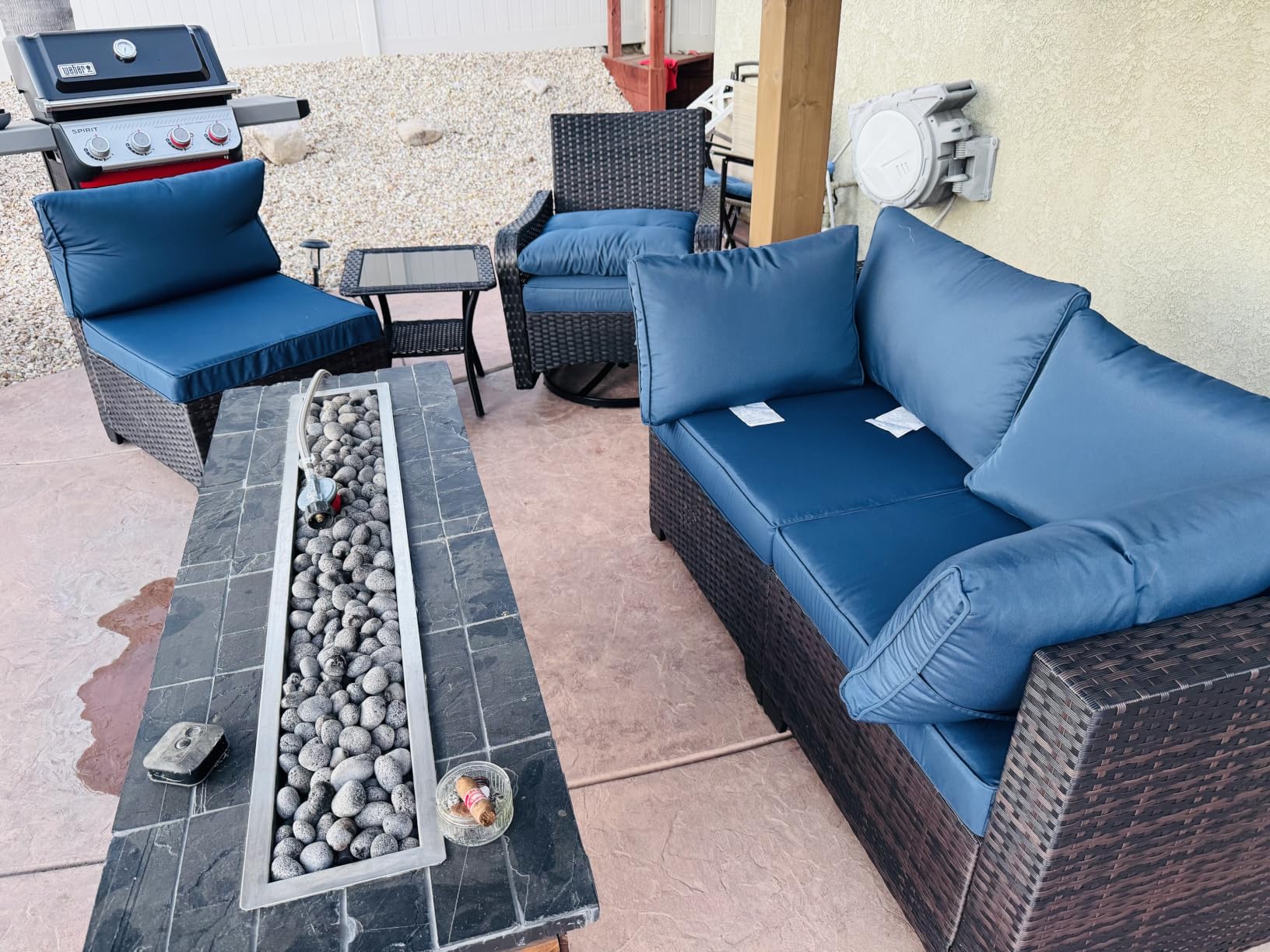 Kullavik 13 Piece Outdoor Patio Furniture Set with Fire Pit & Swivel Chairs customer photo 2