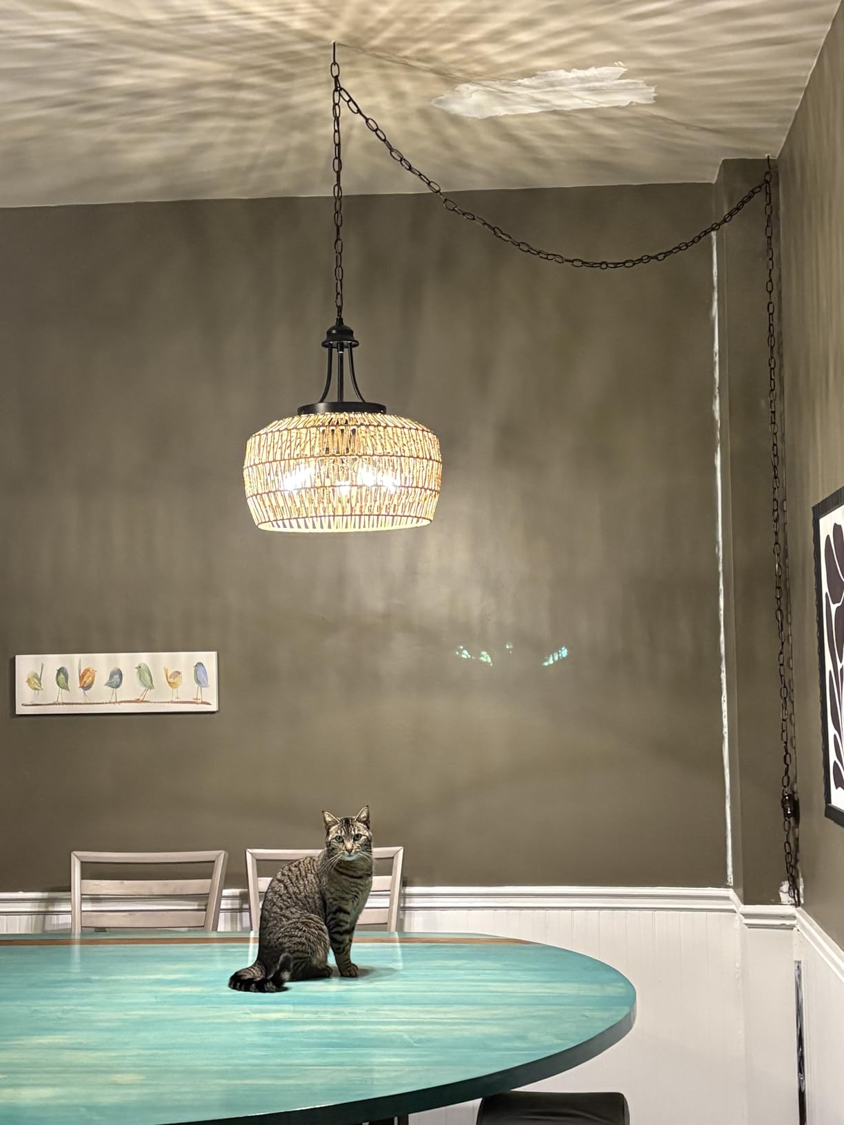 HMVPL Large Farmhouse Chandeliers for Dining Room, 5-Light Rattan Boho Chandelier Light Fixture with Wicker Lampshade, Coastal Hanging Pendant Lighting for Kitchen Island Bedroom Living Room Nursery customer photo 2