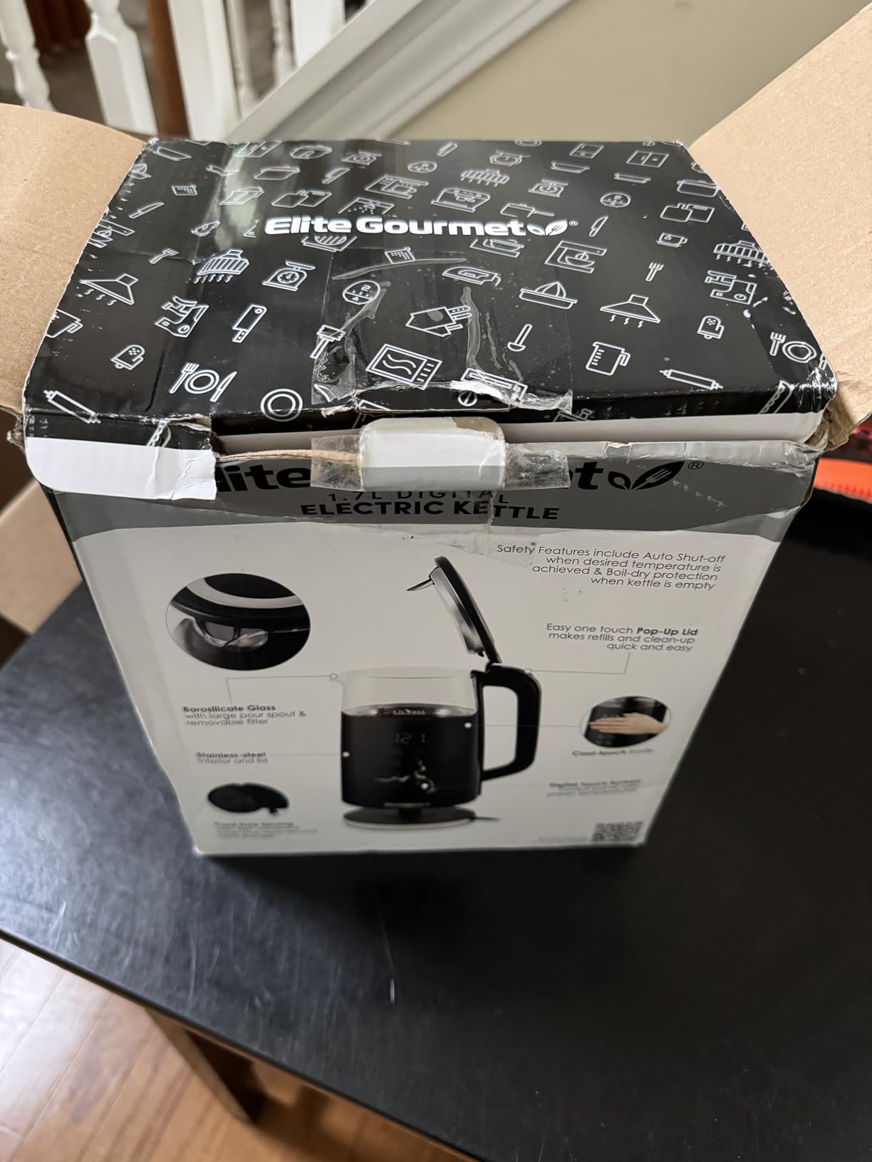 Elite Gourmet 1.7L Dual-Wall Cool-Touch Tea Kettle, Touchscreen, Black | Borosilicate Glass, 304 Stainless Steel Interior, Programmed Digital Keep Warm, Auto Off & Audible Indicator customer photo 2