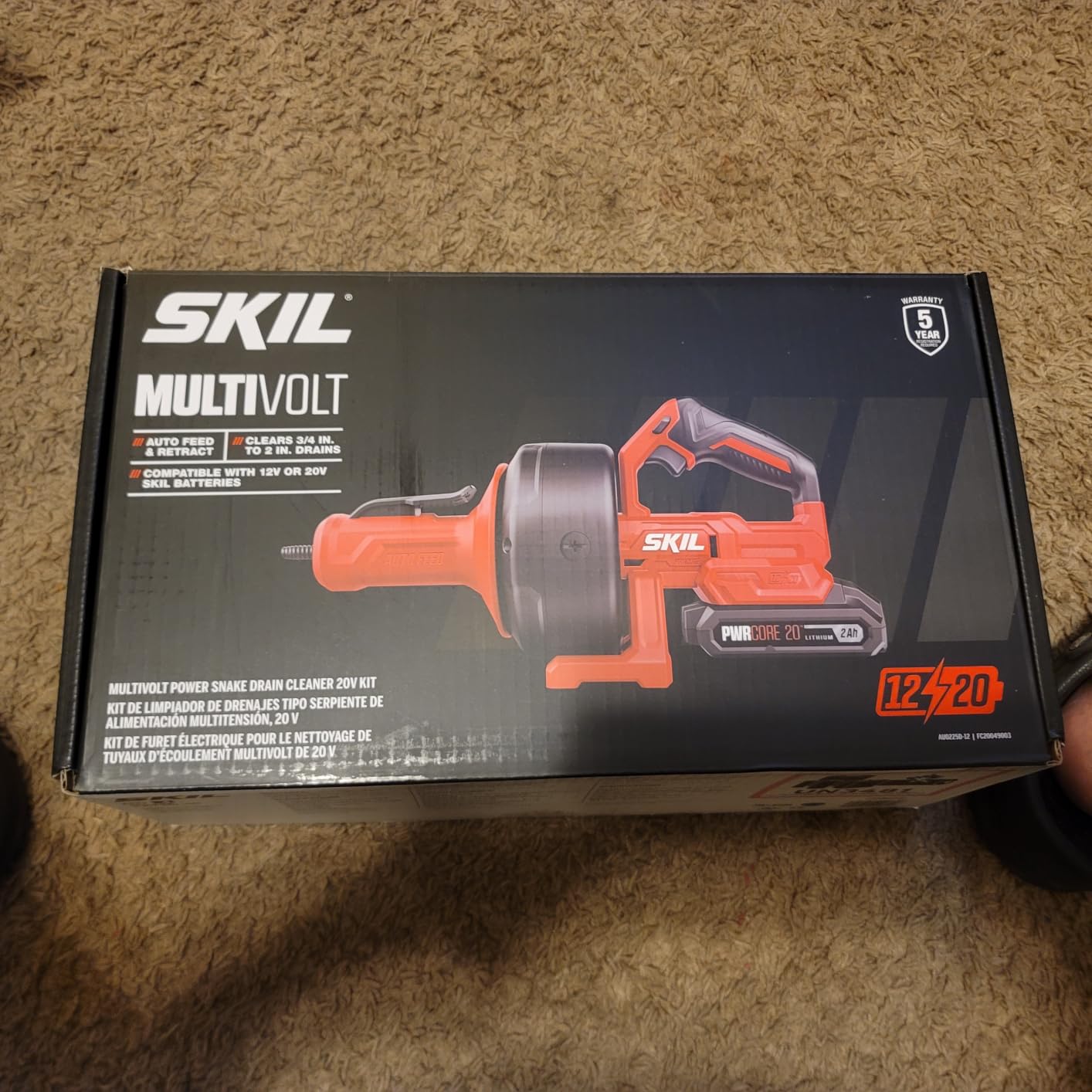 SKIL PWR CORE 12/20V Cordless Power Snake Drain Cleaner Kit, Includes 20V 2.0Ah Lithium Battery & 20V Charger - AU0225D-12 customer photo 1