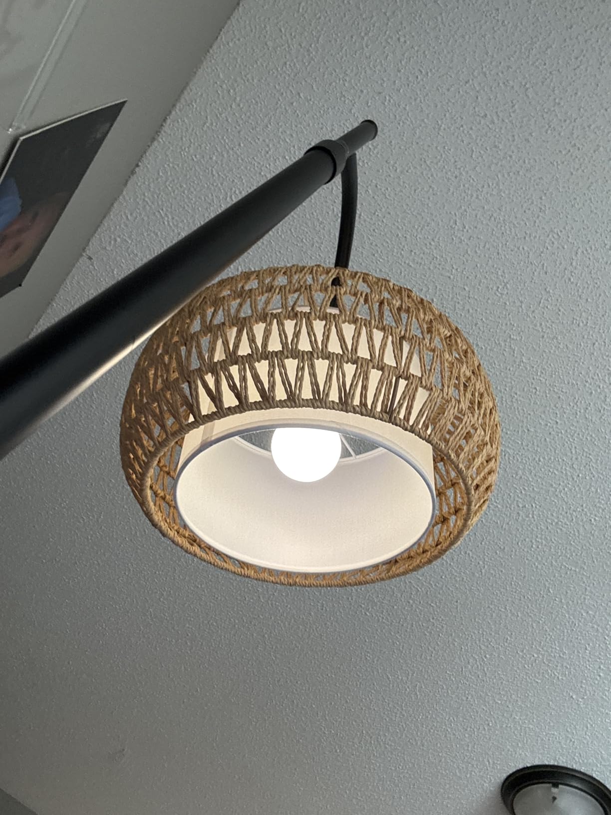 Arc Floor Lamps for Living Room Rattan Boho Floor Lamp with Remote Control,Dimmable LED Floor Lamp Wicker Lamp Shades Black Standing Lamp with 3 Color Temperature Tall Floor Lamps For Bedroom Corner customer photo 1