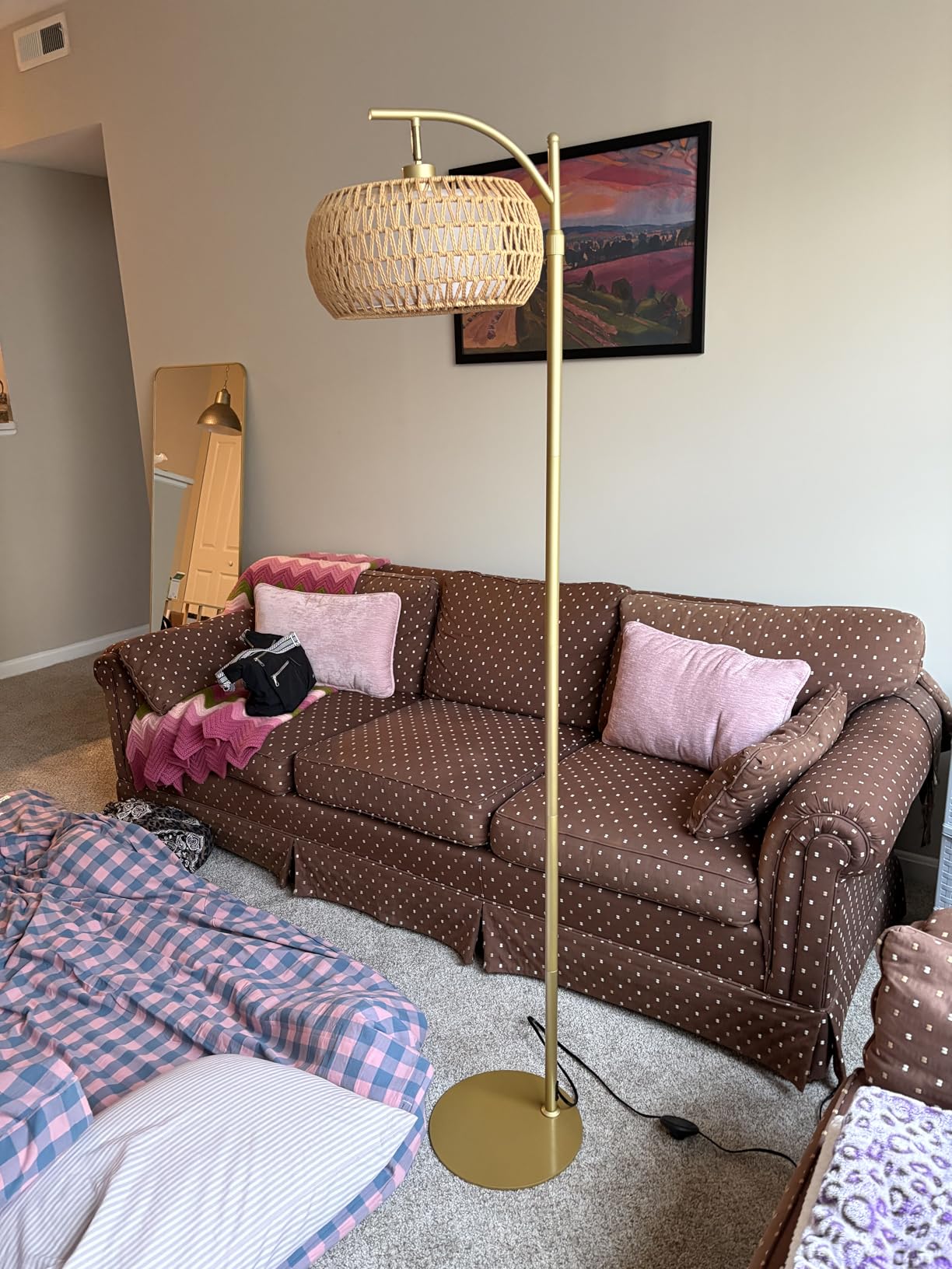 Arc Floor Lamps for Living Room Rattan Boho Floor Lamp with Remote Control,Dimmable LED Floor Lamp Wicker Lamp Shades Black Standing Lamp with 3 Color Temperature Tall Floor Lamps For Bedroom Corner customer photo 2