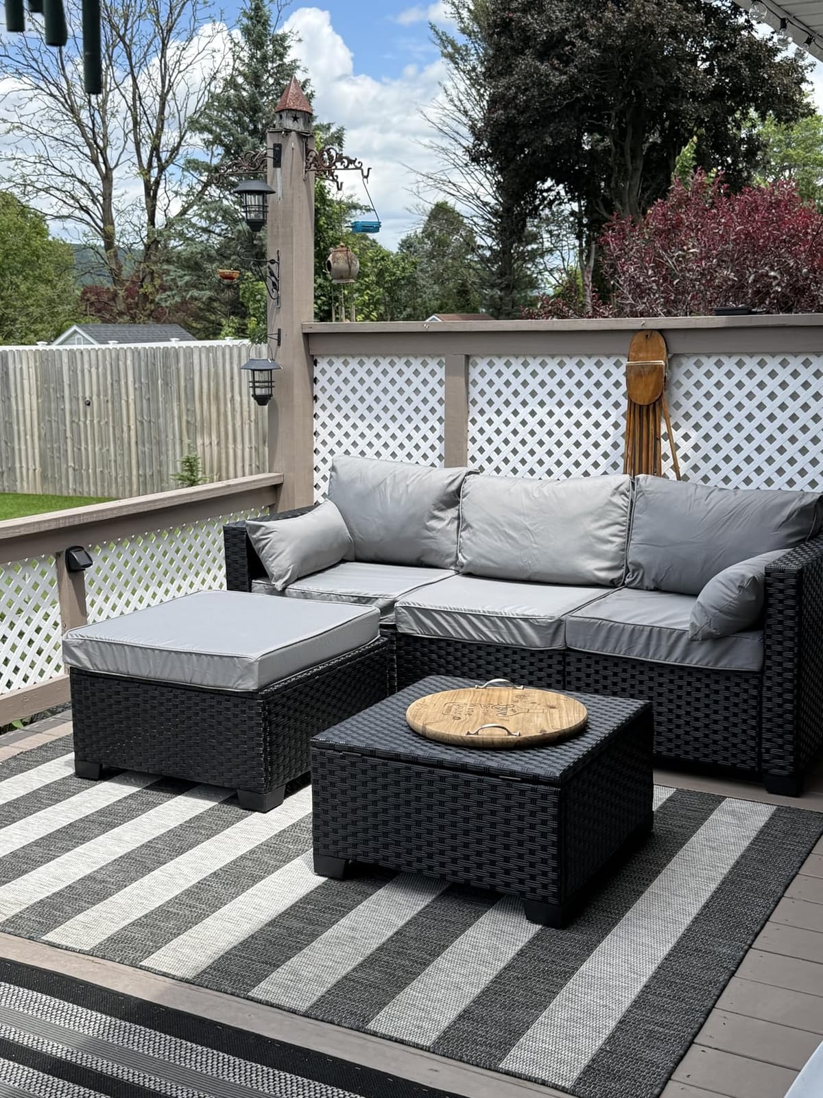 Rattaner 3 Pieces Patio Furniture Set Outdoor Sectional Wicker Patio Furniture Patio Couch with Ottoman and Outdoor Storage Table All-Weather Anti-Slip Cushions Waterproof Covers, Light Grey customer photo 1
