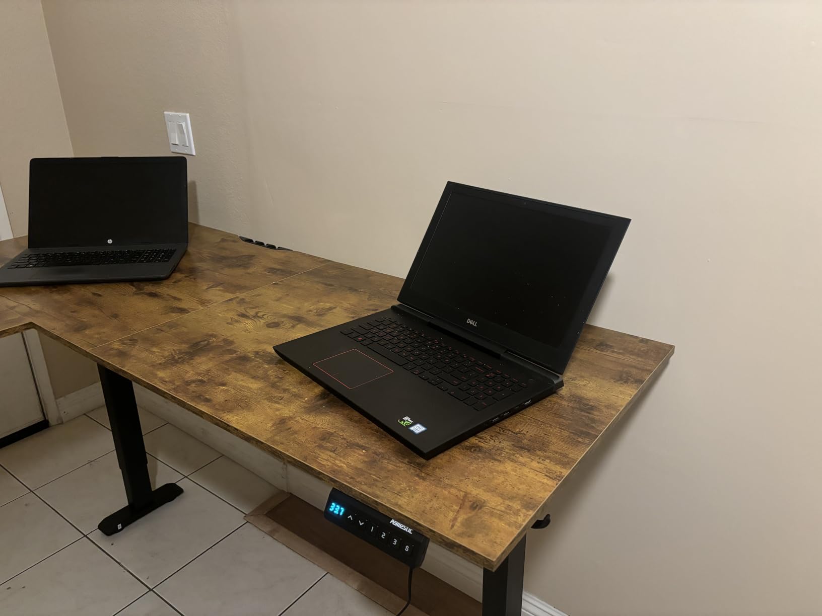 Agilestic 63 x 55 Inch L Shaped Electric Standing Desk, Rustic Brown customer photo 1