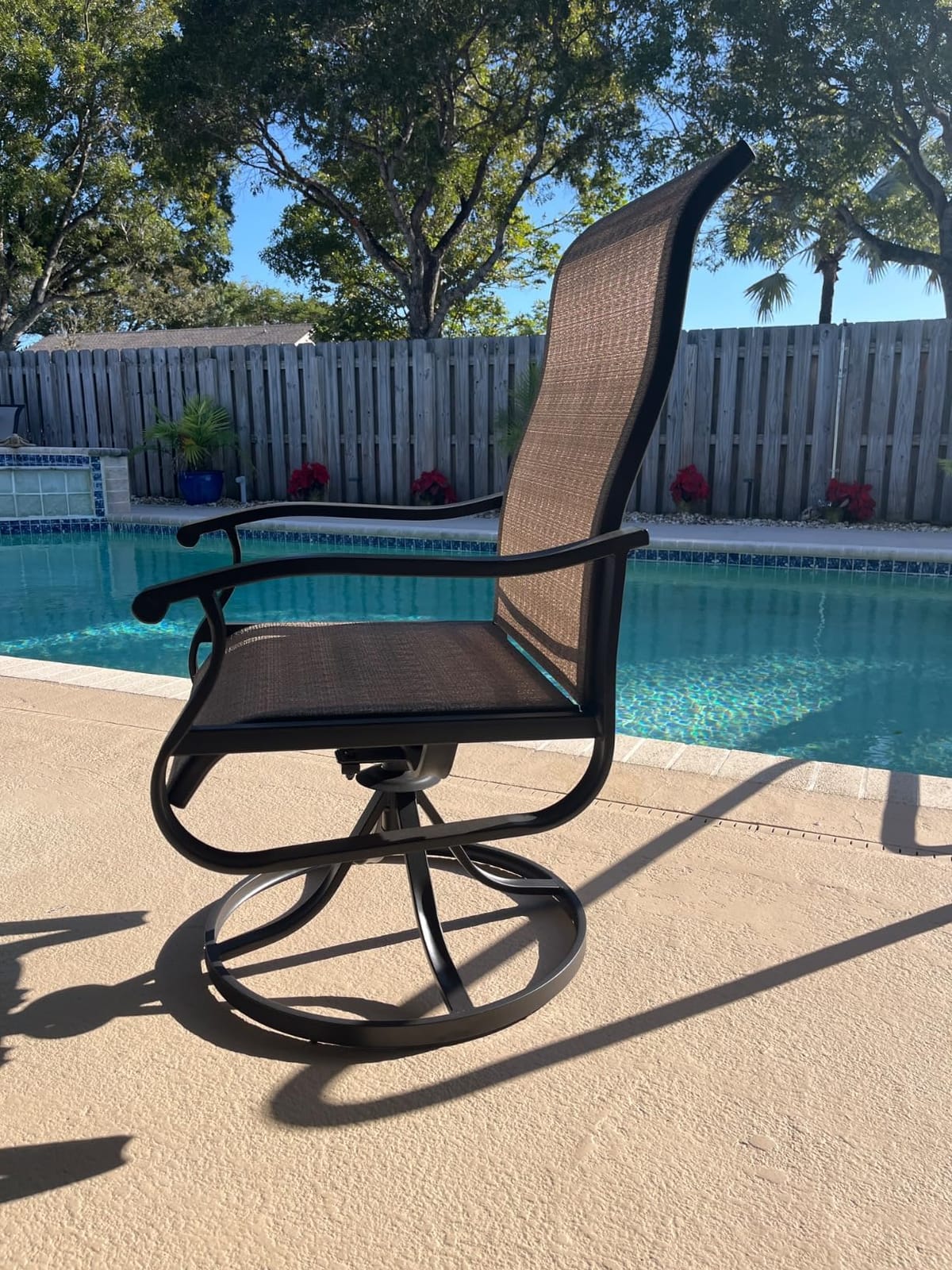 Amopatio Patio Swivel Chairs Set of 2, Outdoor Swivel Rocker Dining Chairs with All Weather Textilene High Back & Metal Frame, for Backyard Deck Lawn Garden, Brown customer photo 2