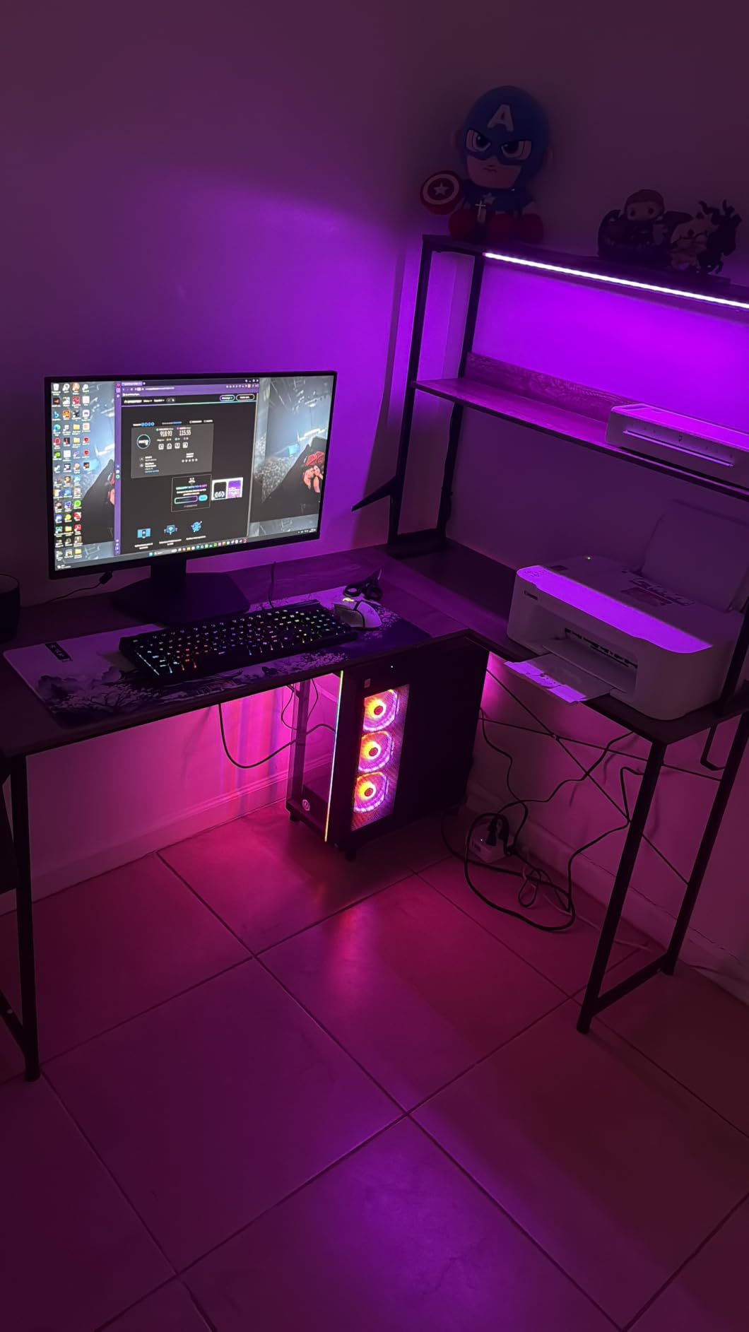 AODK L Shaped Desk Gaming Desk with LED Light & Power Outlet customer photo 1