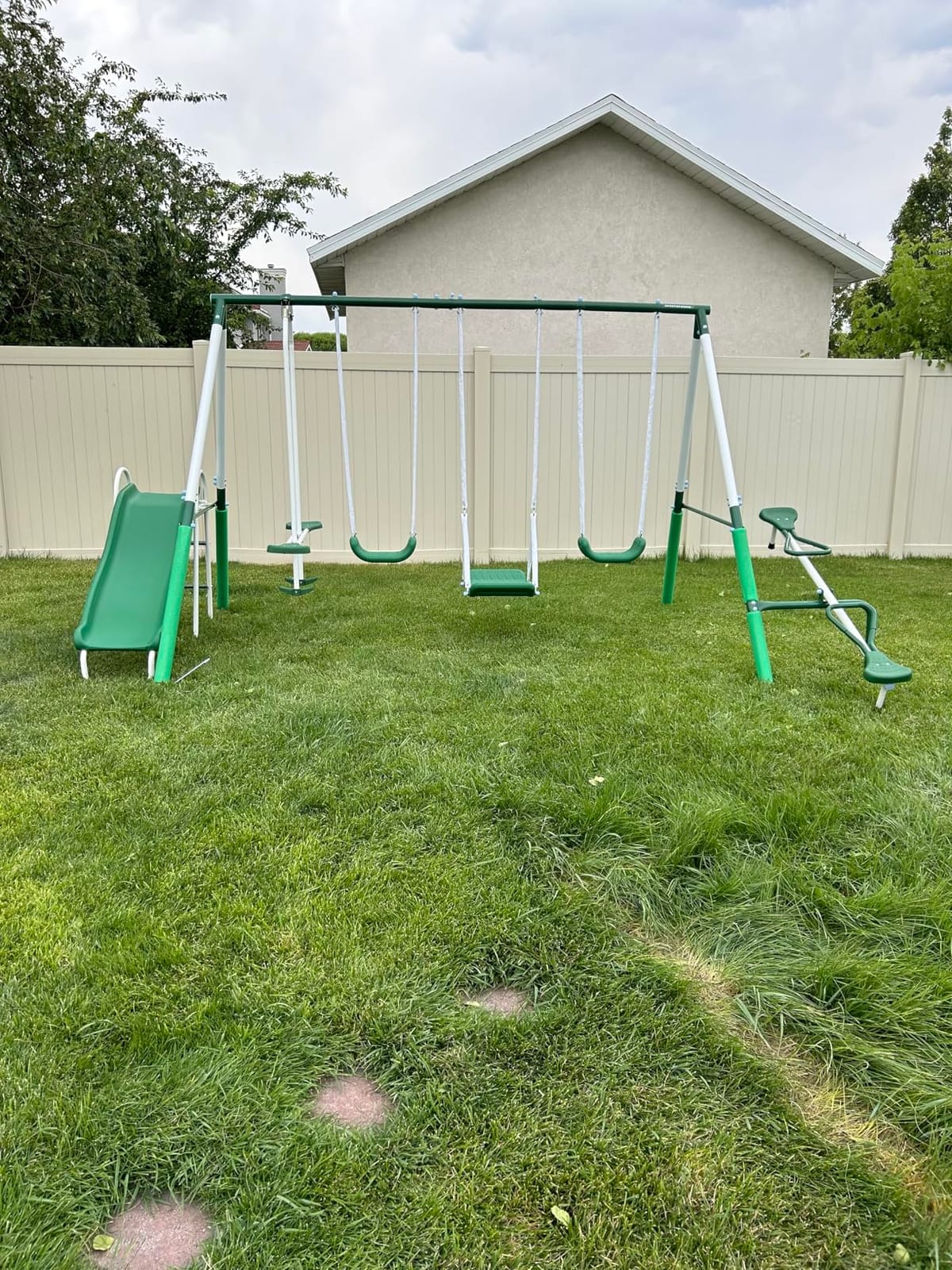 Sportspower Park Ridge Metal Swing Set for Ages 3-8, 2 Swings, Standing Swing, Roman Glider, Teeter Totter, on 5ft Slide, 6.1ft Durable Steel Frame, Anchor Kit, 800lbs customer photo 2