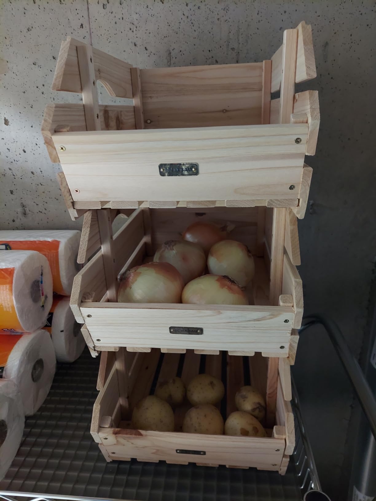 HABAU Wood Potato Onion Storage Bins - Wooden Stackable Produce Basket - Fruit Vegetable Storage for Kitchen Pantry Organization, Set 3 Pieces customer photo 1