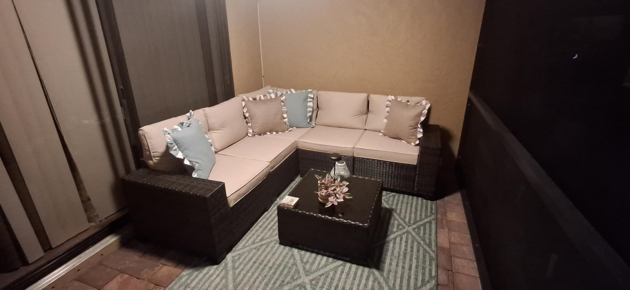 JOYURE 6 Pieces Patio Furniture Set All-Weather Outdoor Wicker Sectional Conversation Sofa Rattan Patio Seating Sofa with Cushion and Glass Table for Porch Poolside,Navy customer photo 1