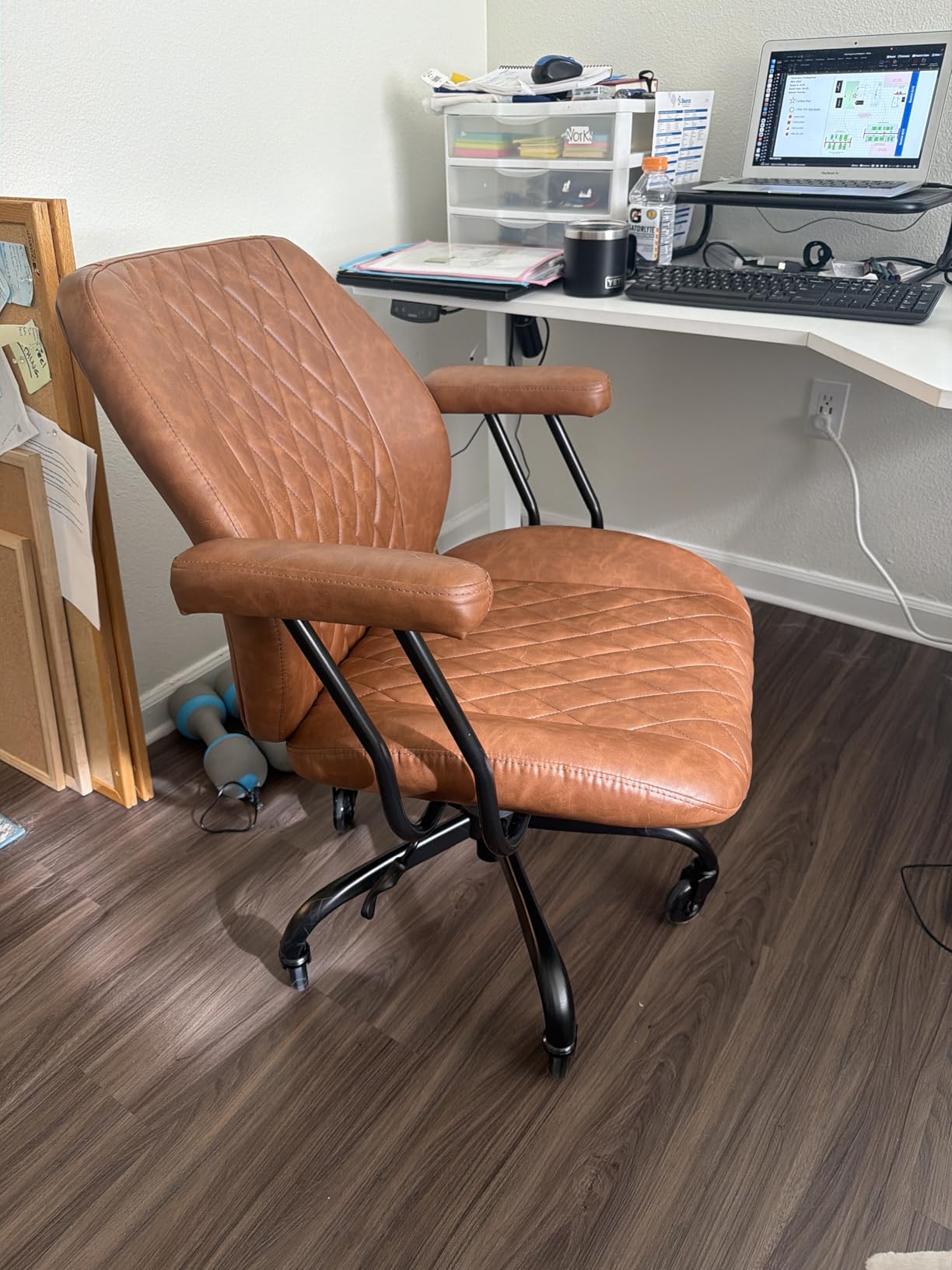 YFO Home Office Desk Chair Office Rubber Casters Ergonomic Computer Chair with Lumbar Support Adjustable Height Rolling Swivel Executive Task Armrests Chair， Brown Leather customer photo 1
