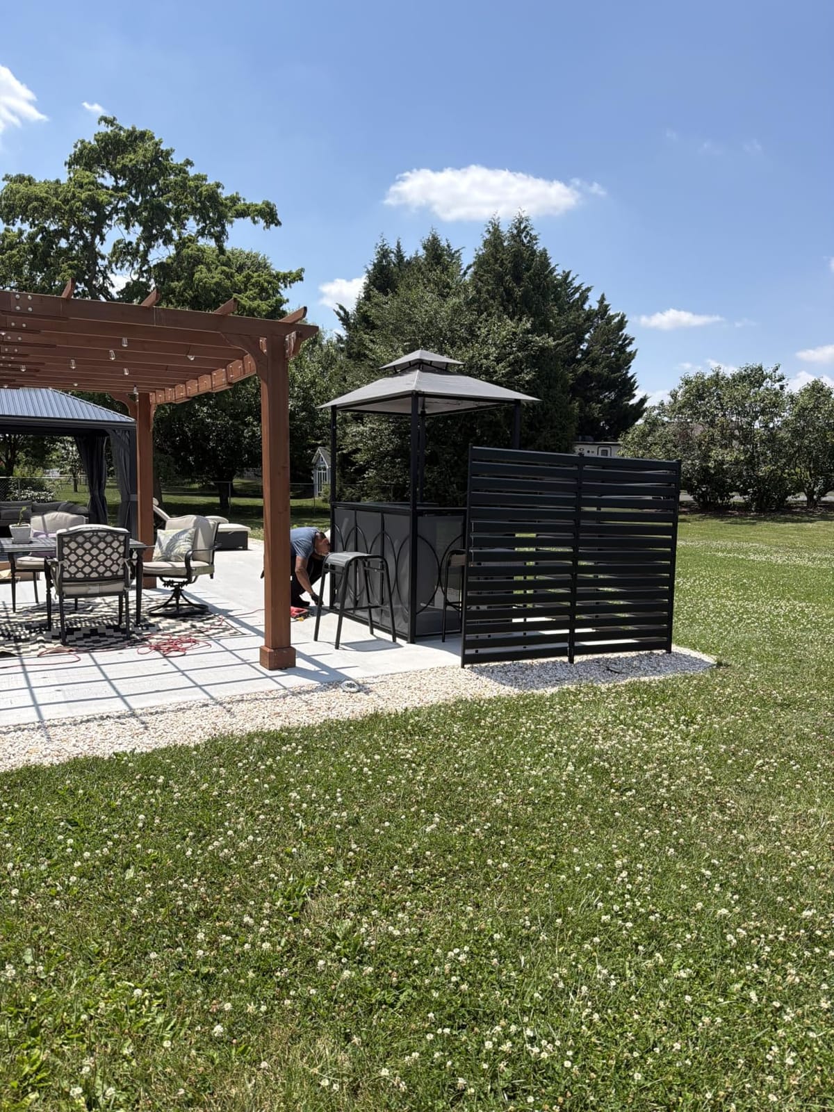 Tangkula 3-Piece Patio Bar Set, Grill Gazebo & 2 Bar Stools with Tempered Glass Bar Table, Metal Storage Shelves, Glass Holders, Double-Tier Soft Top Canopy BBQ Gazebo Shelter for Patio Garden (Brown) customer photo 2