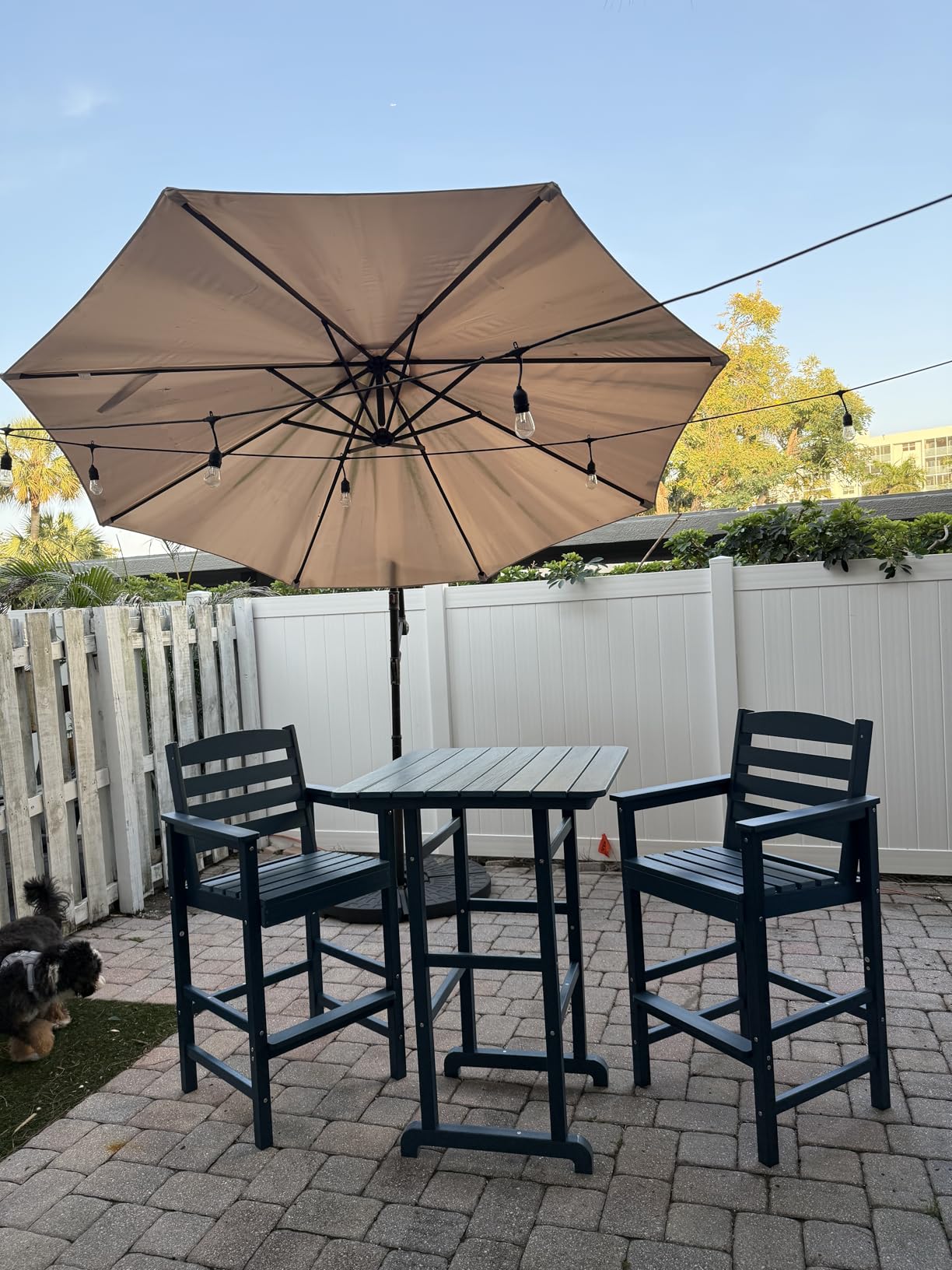 SERWALL 3 Pcs Textilene Bar Height Adirondack Chairs and Table Set, Grey customer photo 1