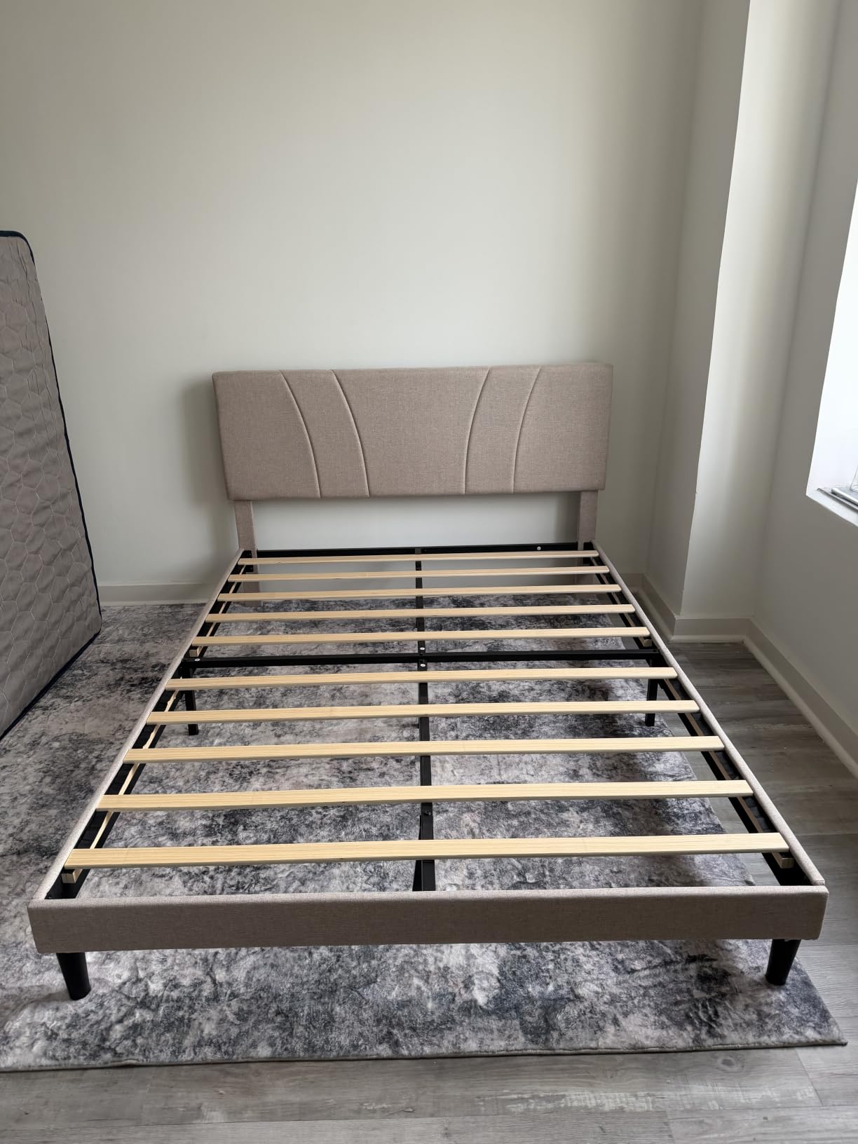 Novilla King Size Bed Frame with Adjustable Headboard Platform King Bed Frame Linen Fabric Upholstered Headboard, No Box Spring Needed, Noise-Free, Wooden Slats Support, Easy Assembly, Beige customer photo 1