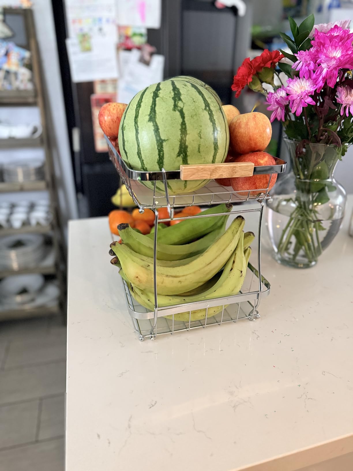 Sevenblue 2-Tier Fruit Basket with Banana Hangers, Detachable Metal Bowl customer photo 2