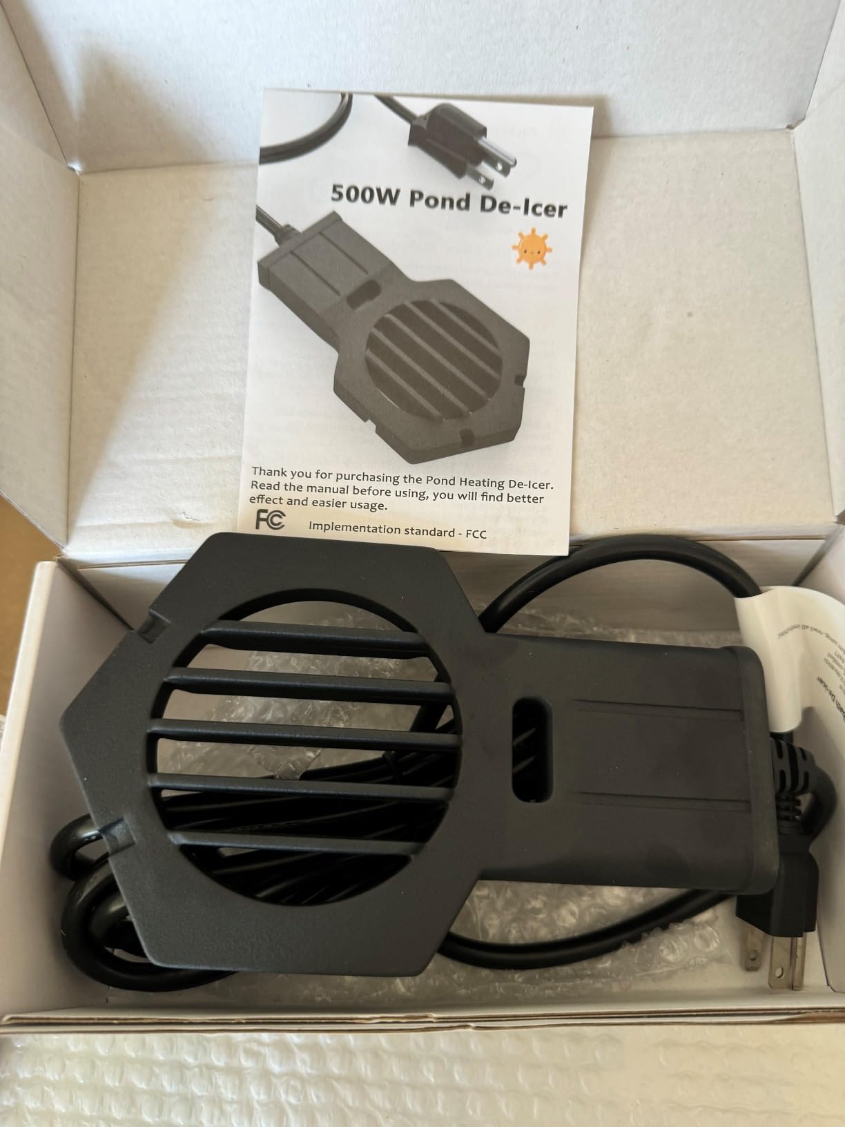 500W Pond Heater Submergible De-icer Cast Aluminum Chicken Water Heater,Stock Tank Heater for Livestock/Horse/Fish/Bird Bath Winter Outdoor, 10ft (500W) customer photo 2